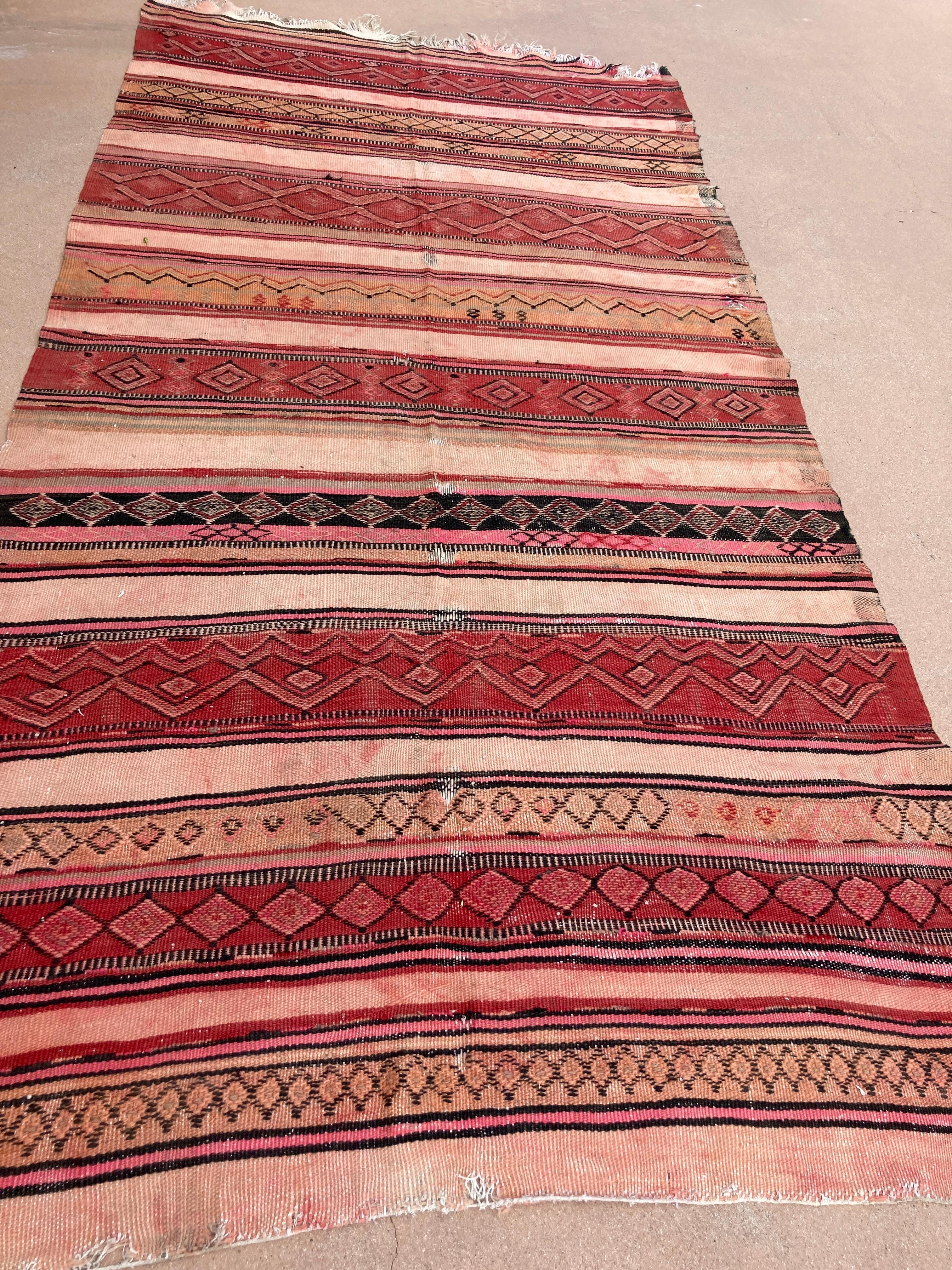 Wool Moroccan Vintage Kilim Tribal Rug, circa 1960's For Sale