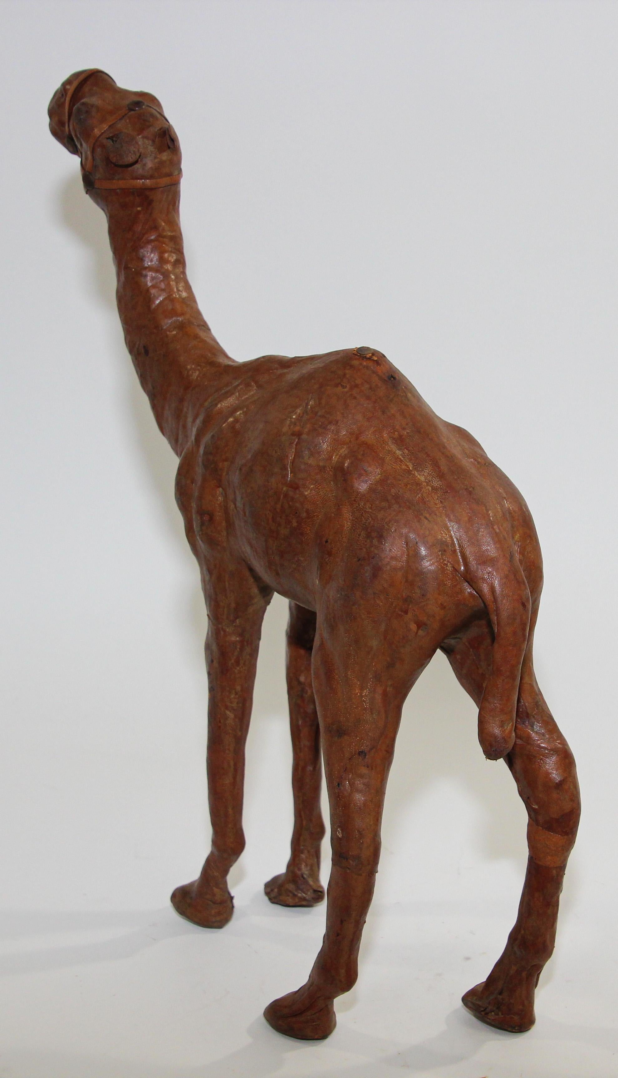 Folk Art Moroccan Vintage Leather Wrapped Camel Sculpture