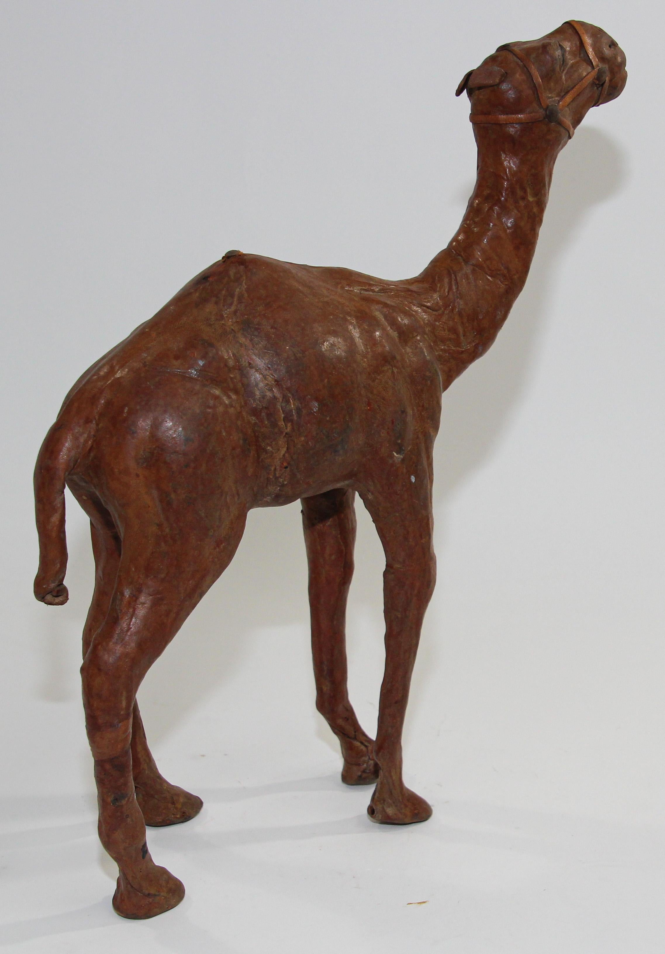 Hand-Crafted Moroccan Vintage Leather Wrapped Camel Sculpture