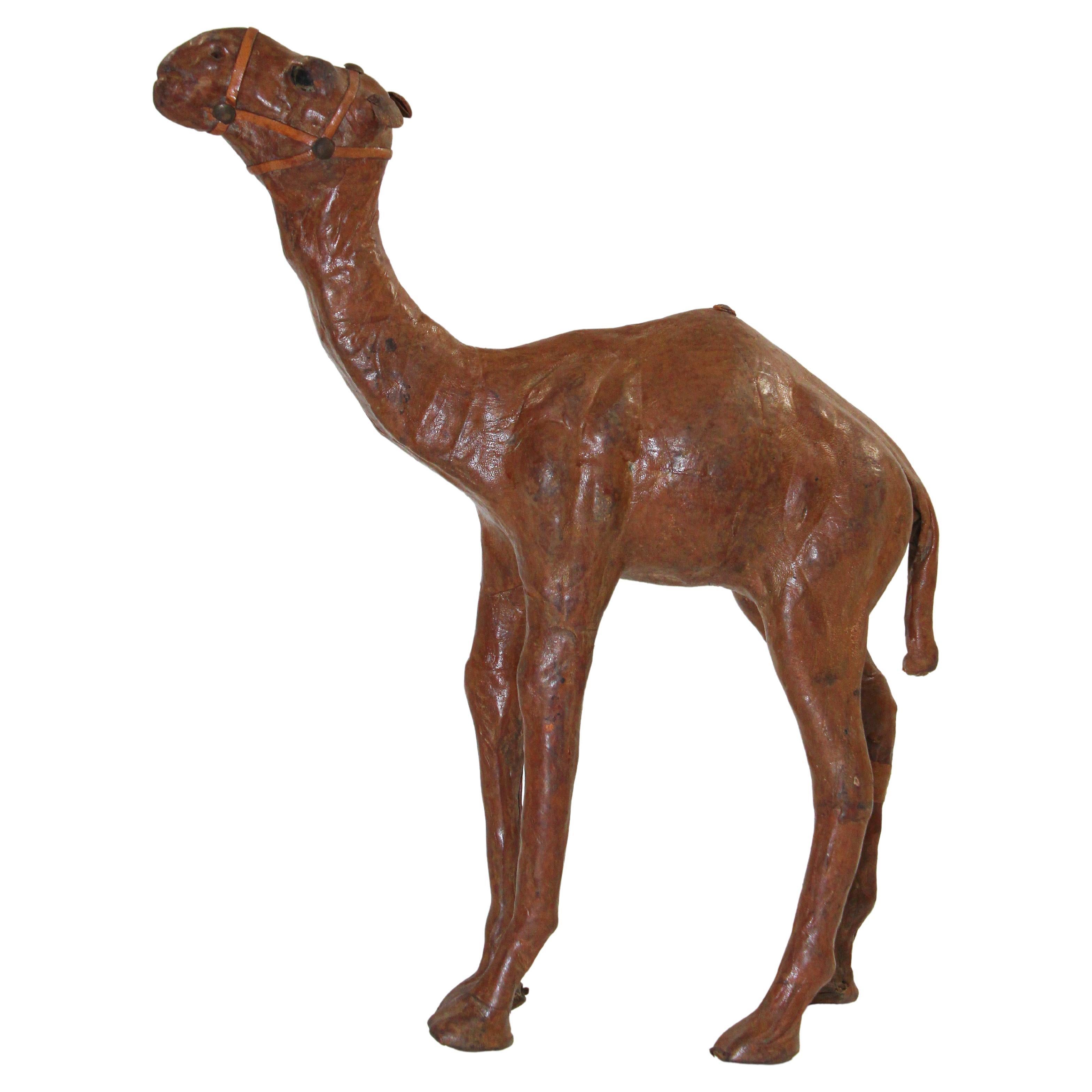 Moroccan Vintage Leather Wrapped Camel Sculpture