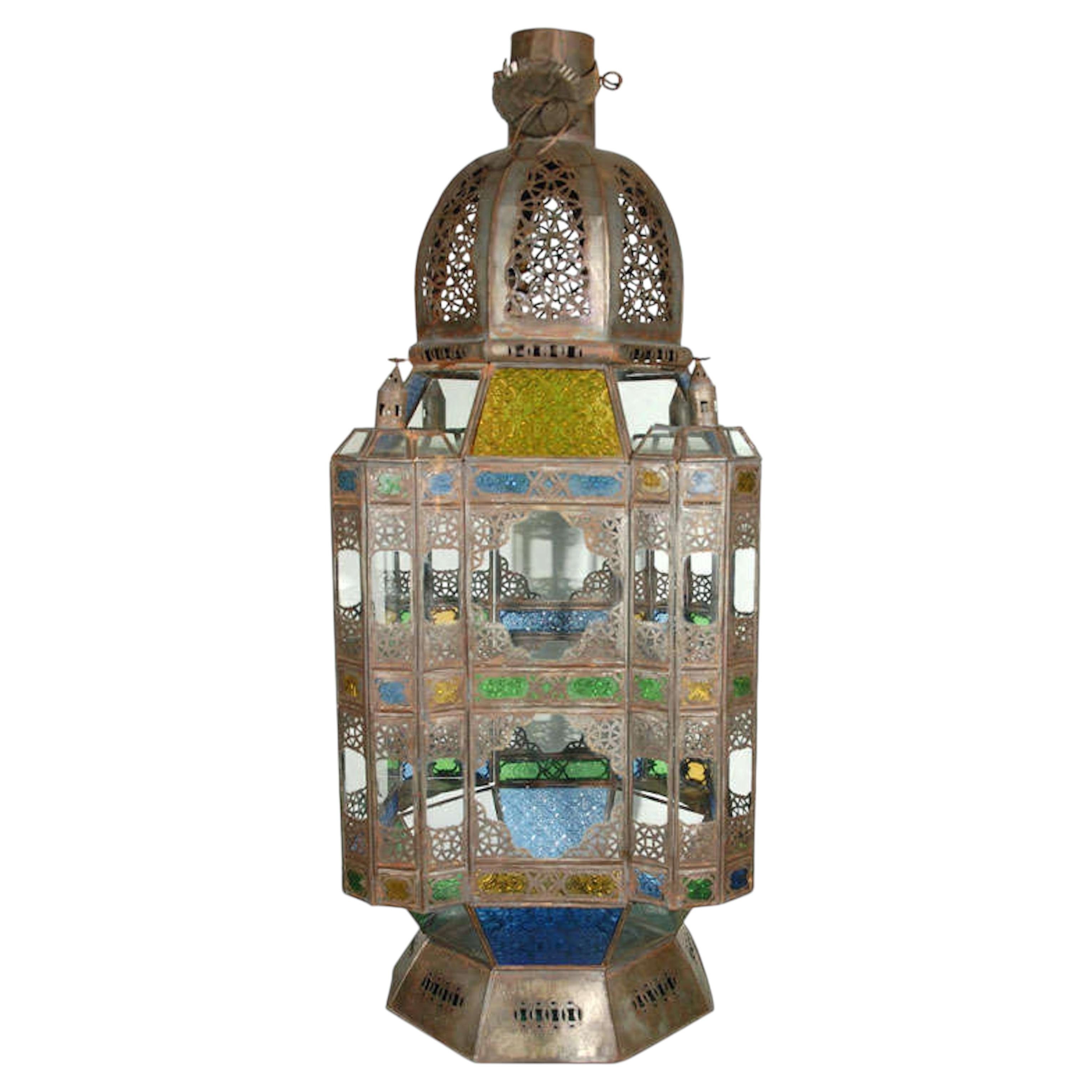 Lanterna marocchina vintage in vetro moresco di Marrakech