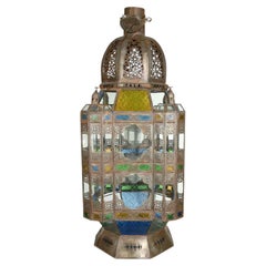 Lanterne marocaine vintage en verre mauresque de Marrakech