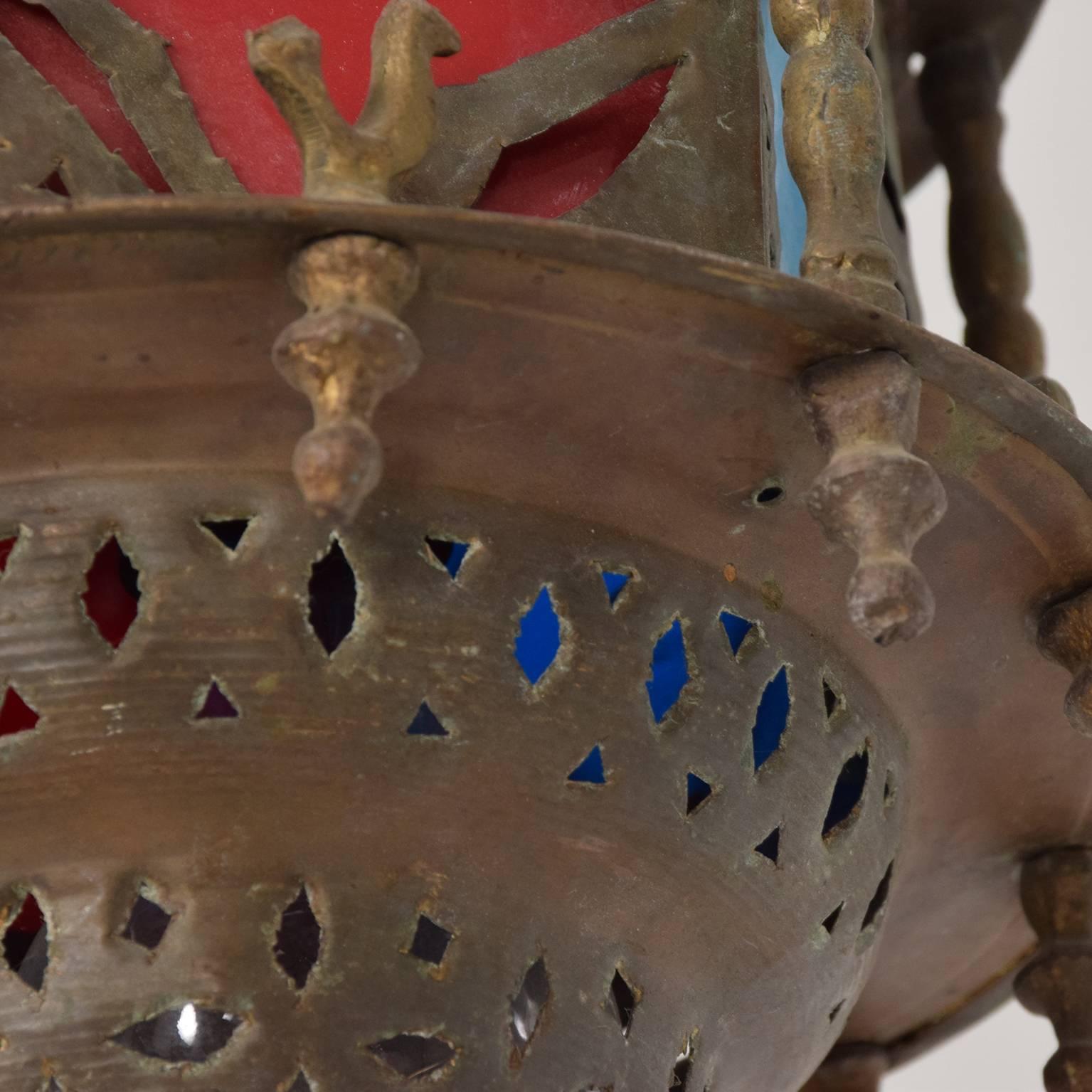 20th Century Moroccan Vintage Moorish Pierced Brass Hanging Lamp