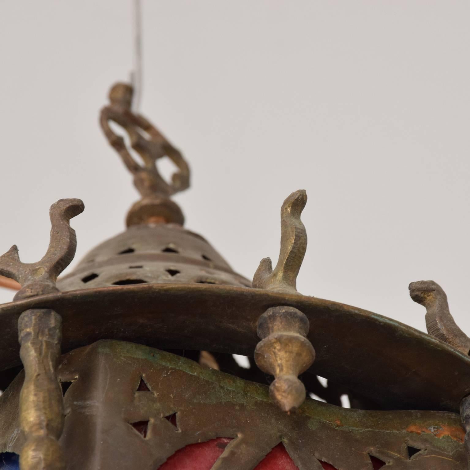Moroccan Vintage Moorish Pierced Brass Hanging Lamp 1