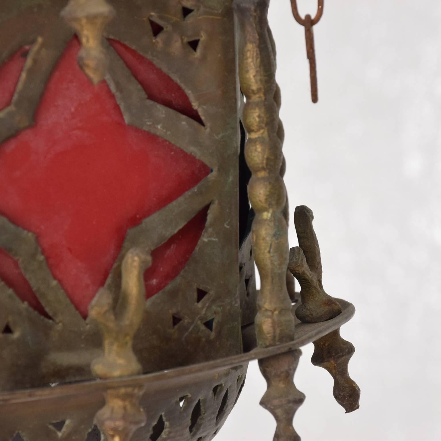 Moroccan Vintage Moorish Pierced Brass Hanging Lamp 2