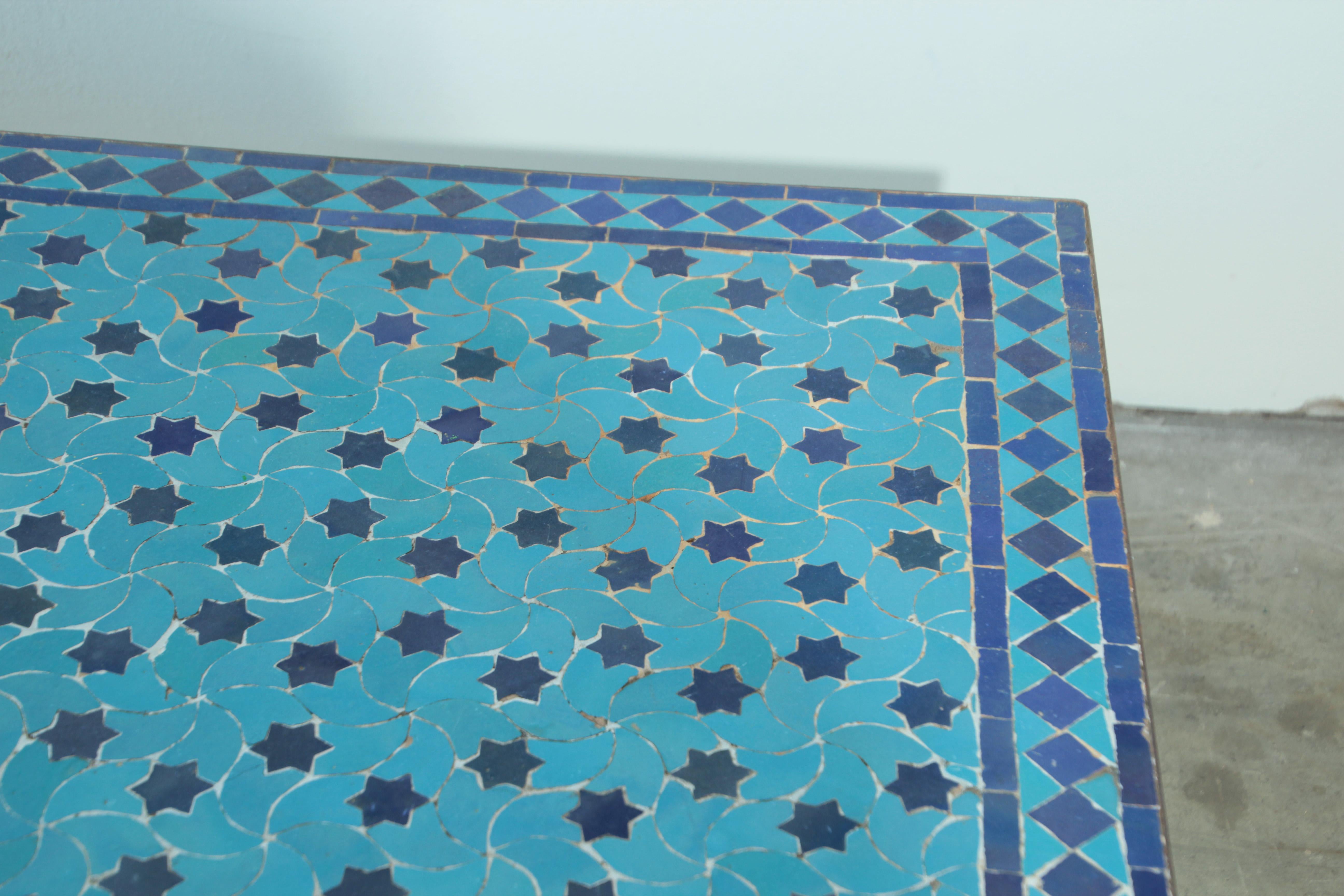 Moroccan Vintage Mosaic Blue Tile Rectangular Coffee Table 1