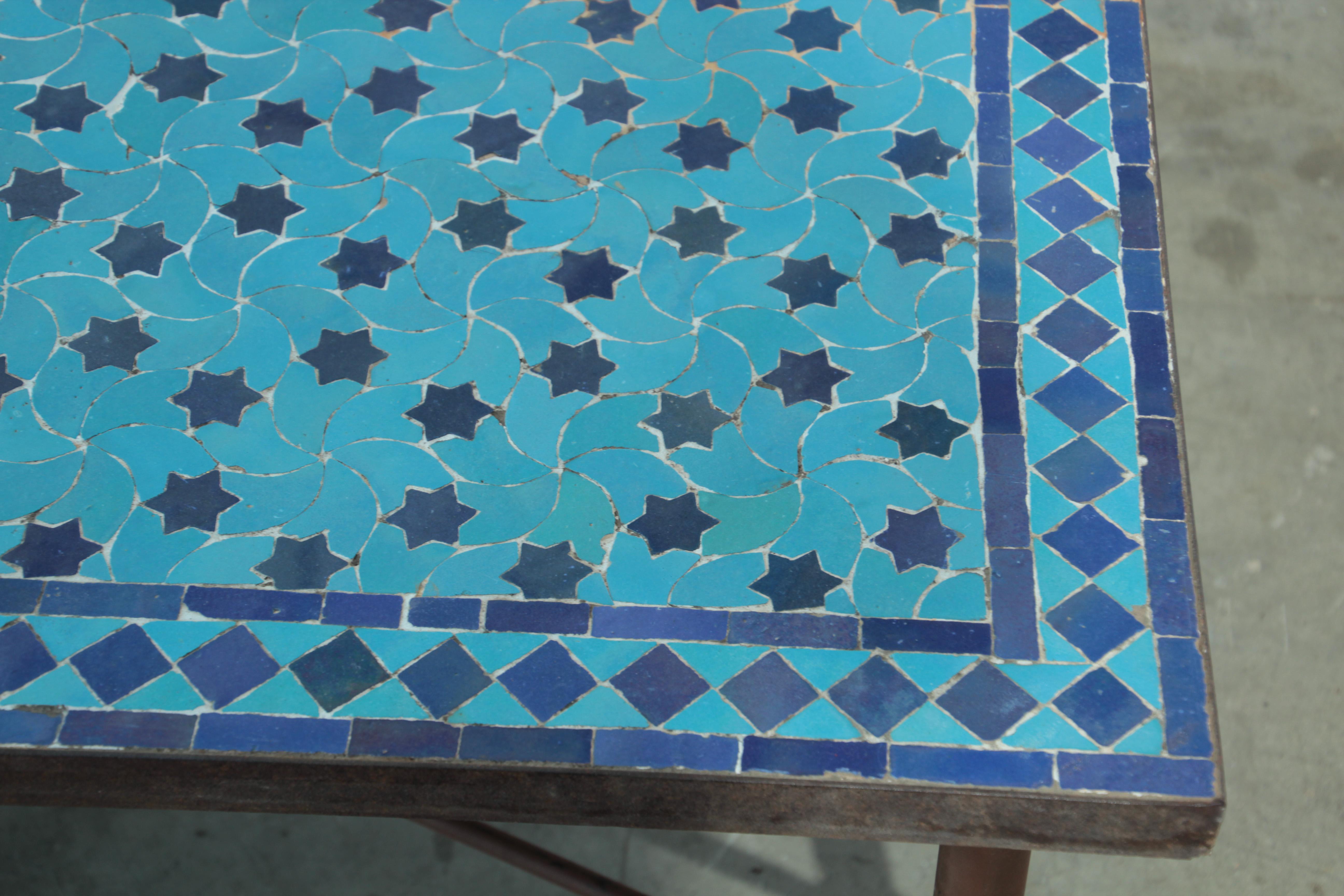 Moorish Moroccan Vintage Mosaic Blue Tile Rectangular Coffee Table
