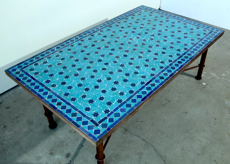 Moroccan Vintage Mosaic Blue Tile Rectangular Coffee Table ...