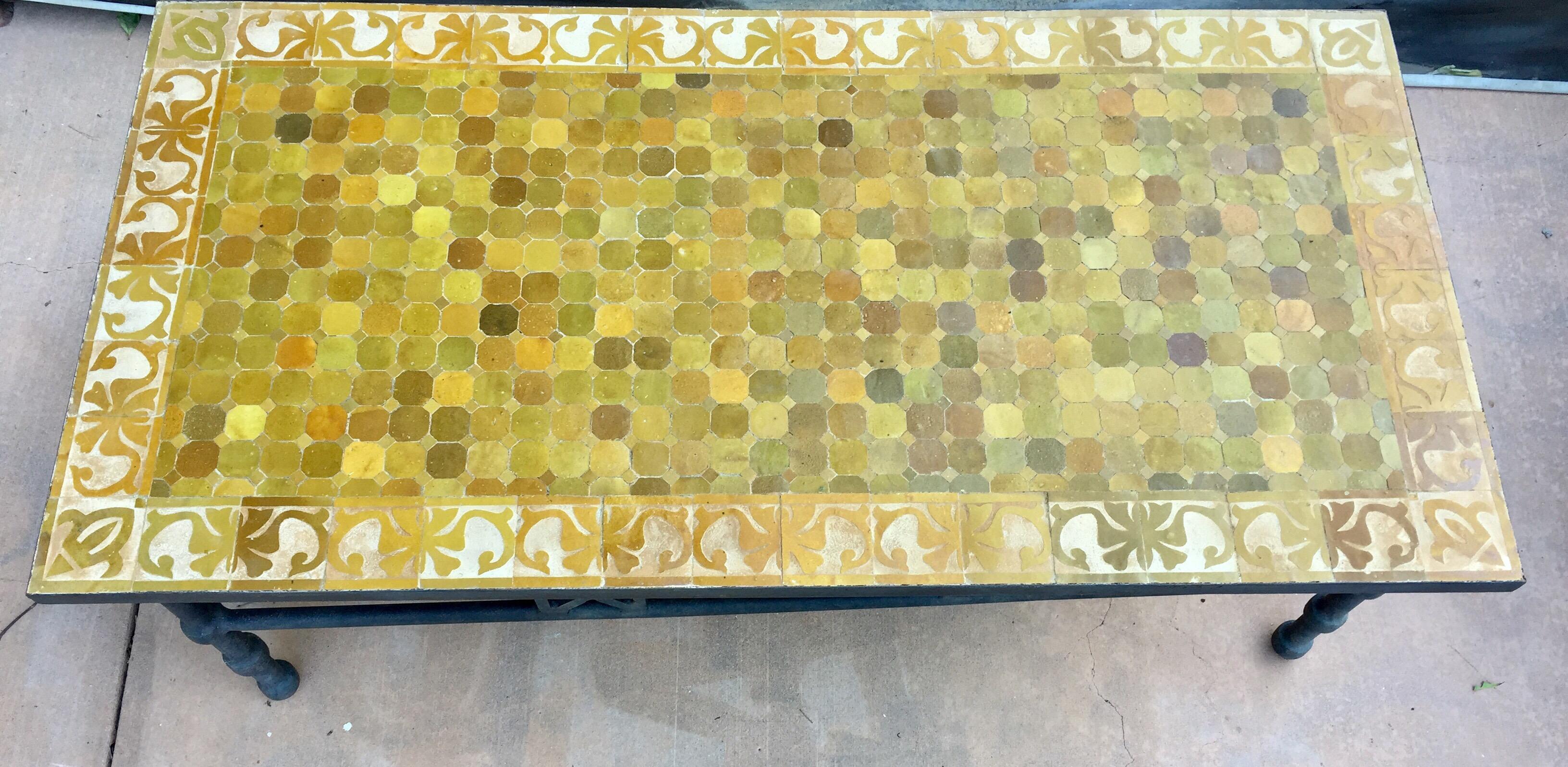 Moroccan Vintage Mosaic Brown Tile Rectangular Coffee Table In Good Condition In North Hollywood, CA