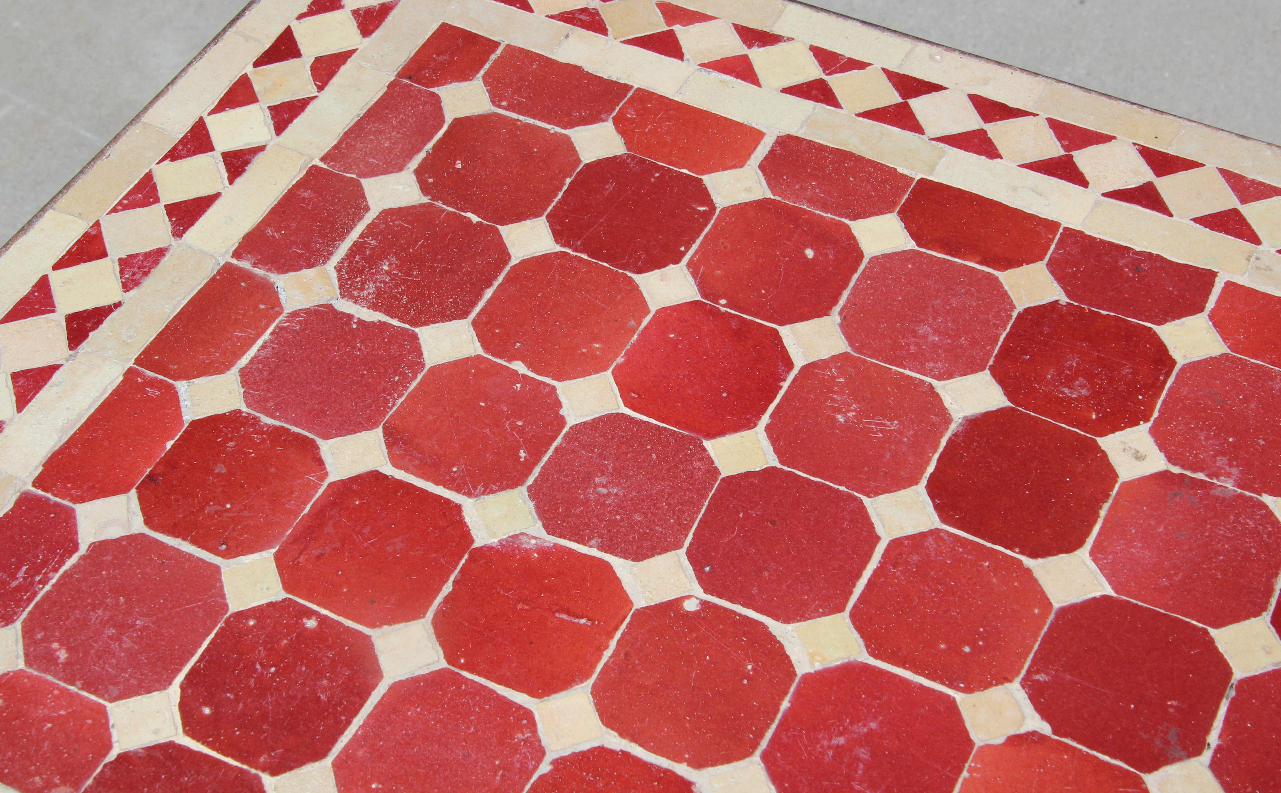 Moroccan Vintage Mosaic Red Tile Rectangular Side Table 2