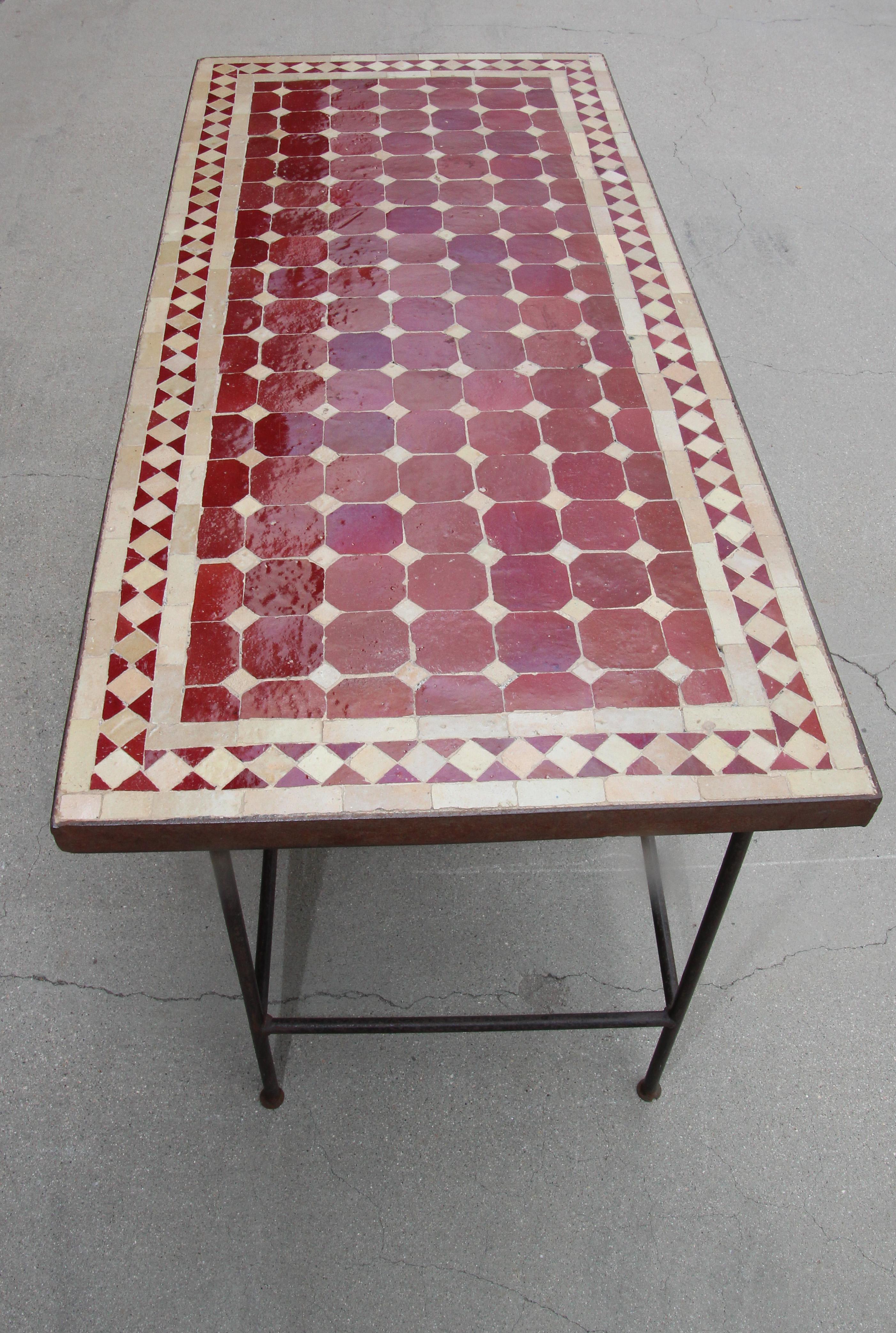 Moroccan Vintage Mosaic Red Tile Rectangular Side Table 5