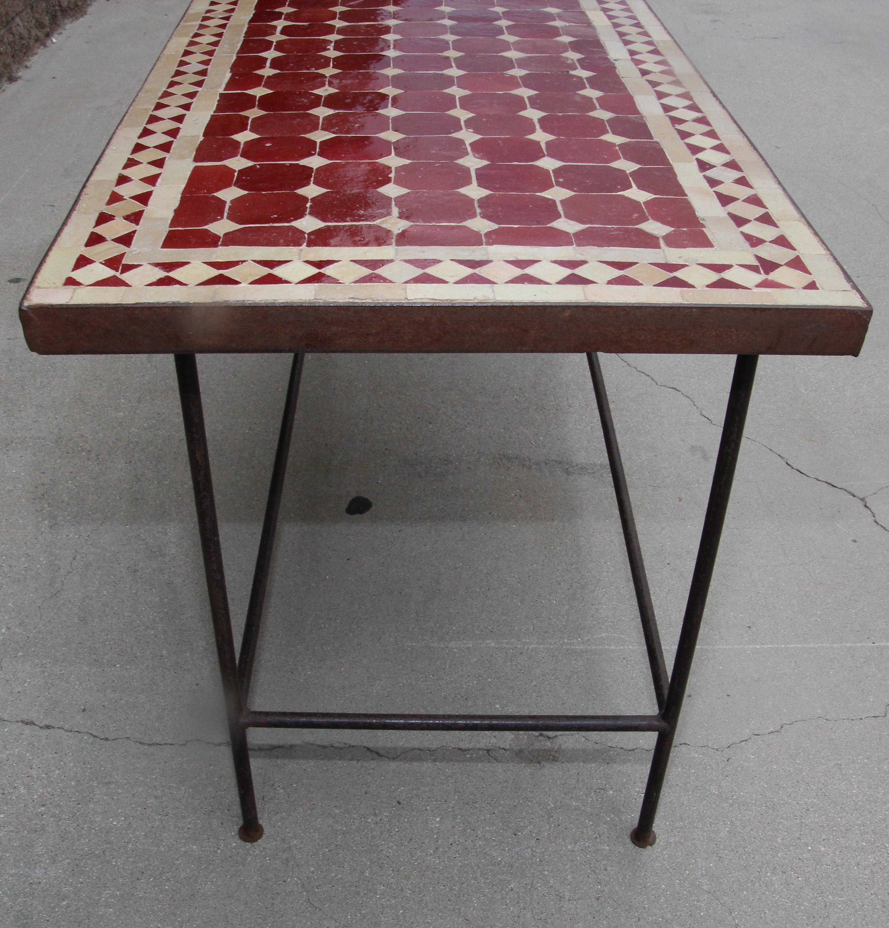 Moroccan Vintage Mosaic Red Tile Rectangular Side Table 6