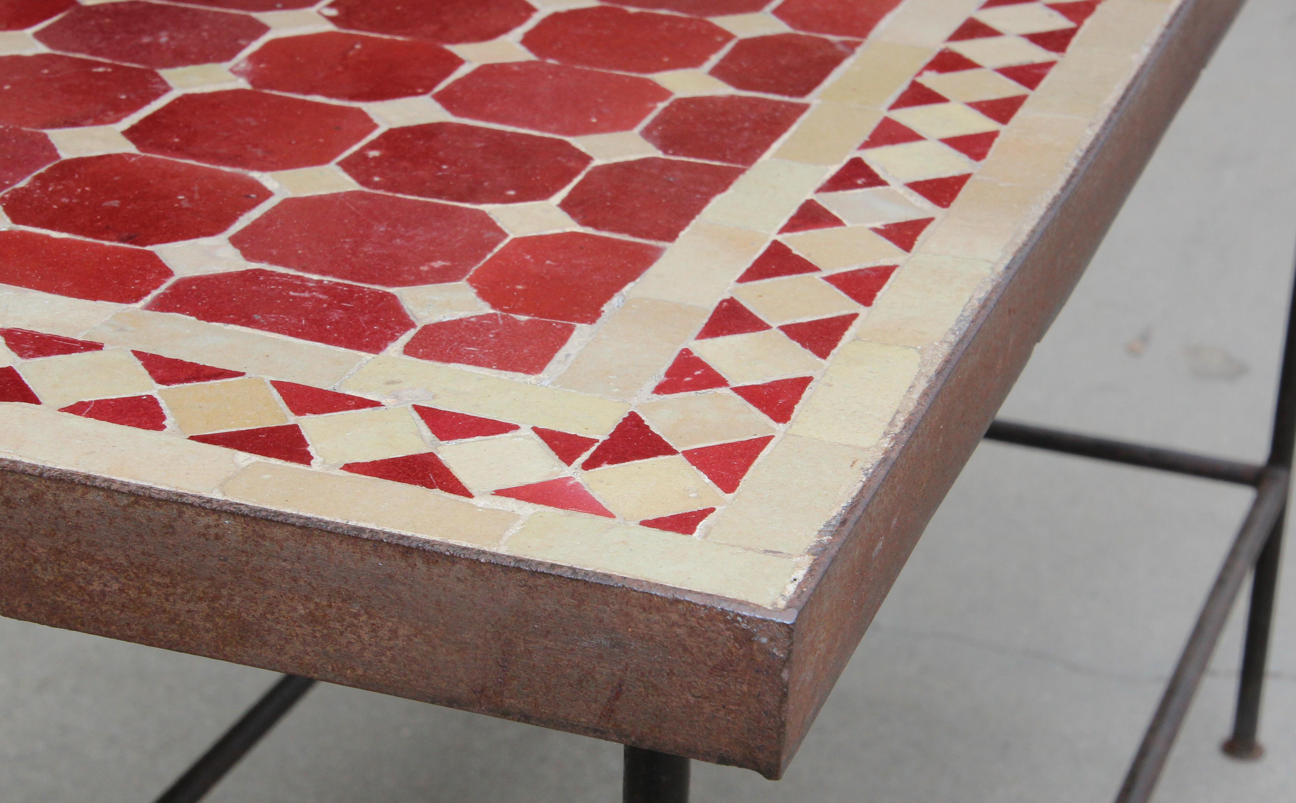 Moroccan Vintage Mosaic Red Tile Rectangular Side Table 10