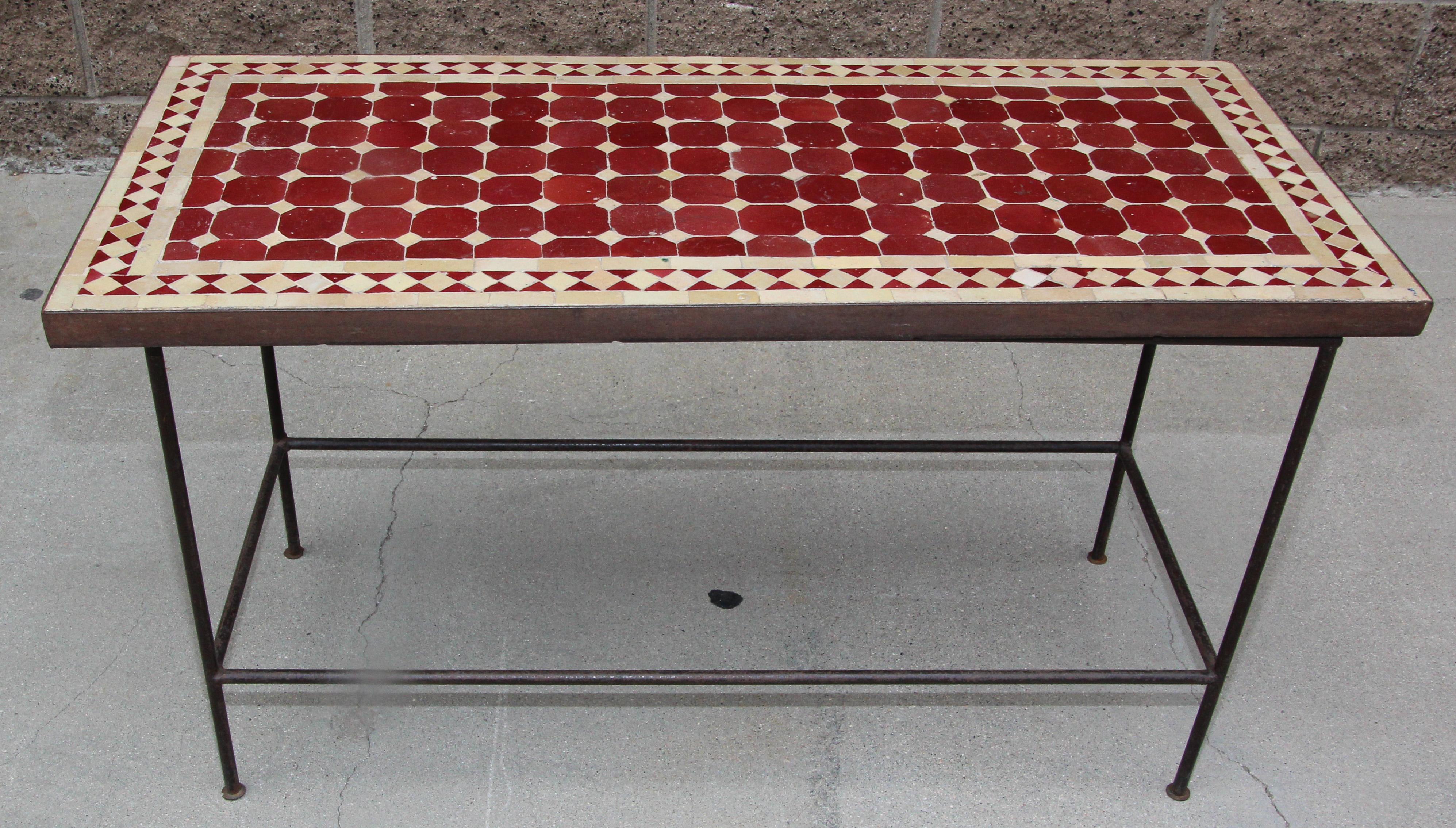 Moroccan Vintage Mosaic Red Tile Rectangular Side Table 11