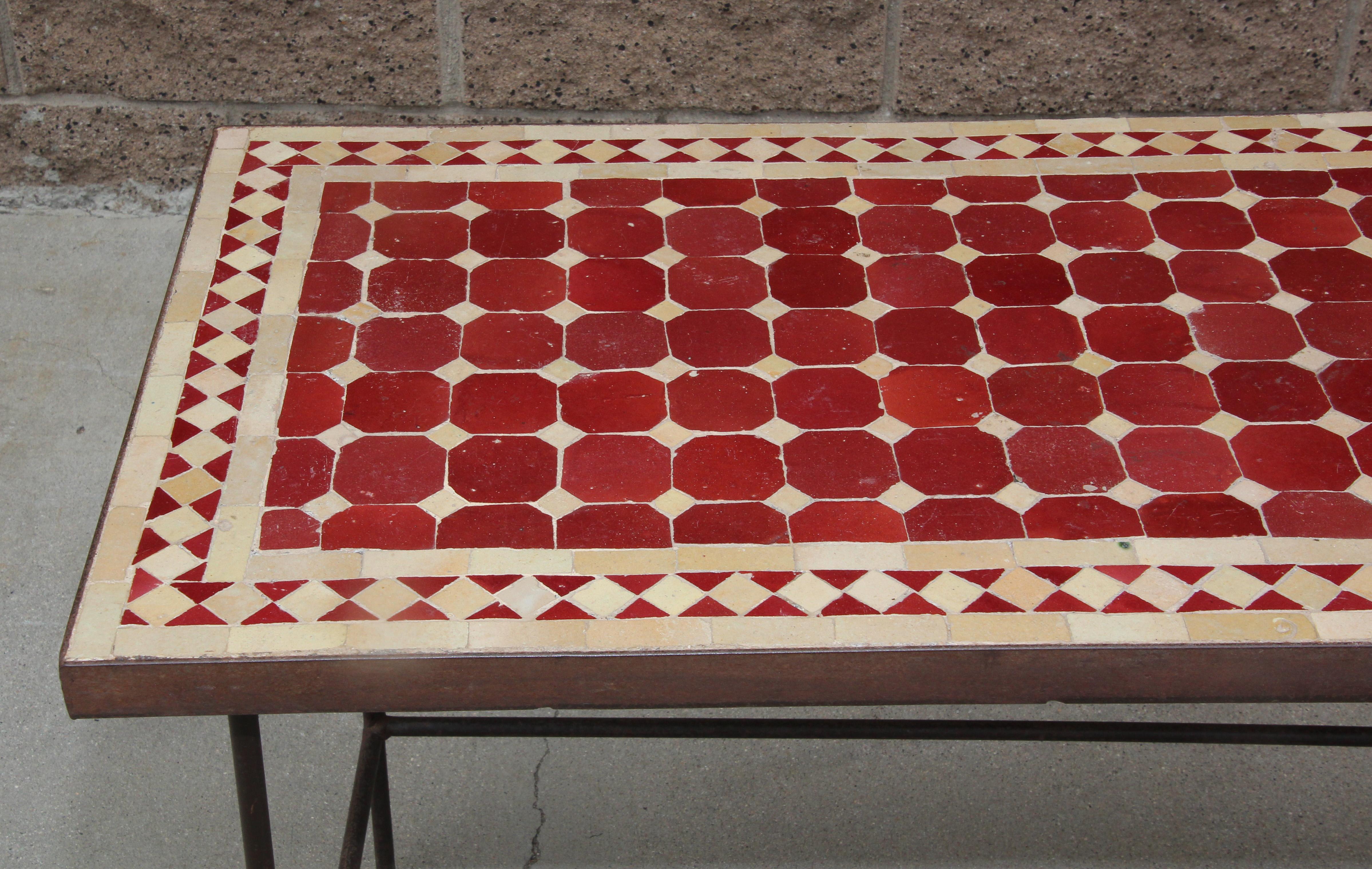 Moorish Moroccan Vintage Mosaic Red Tile Rectangular Side Table
