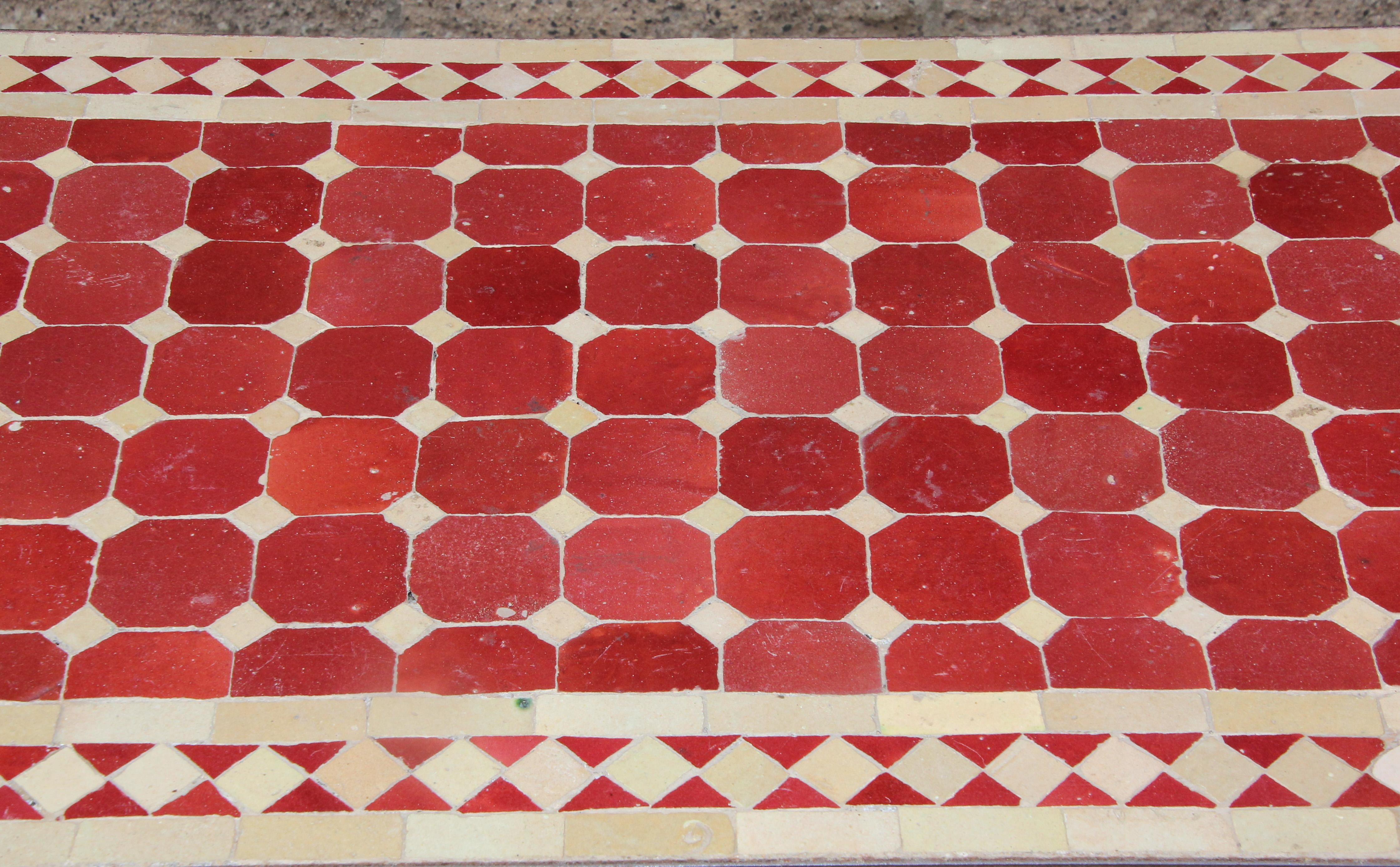 Hand-Crafted Moroccan Vintage Mosaic Red Tile Rectangular Side Table