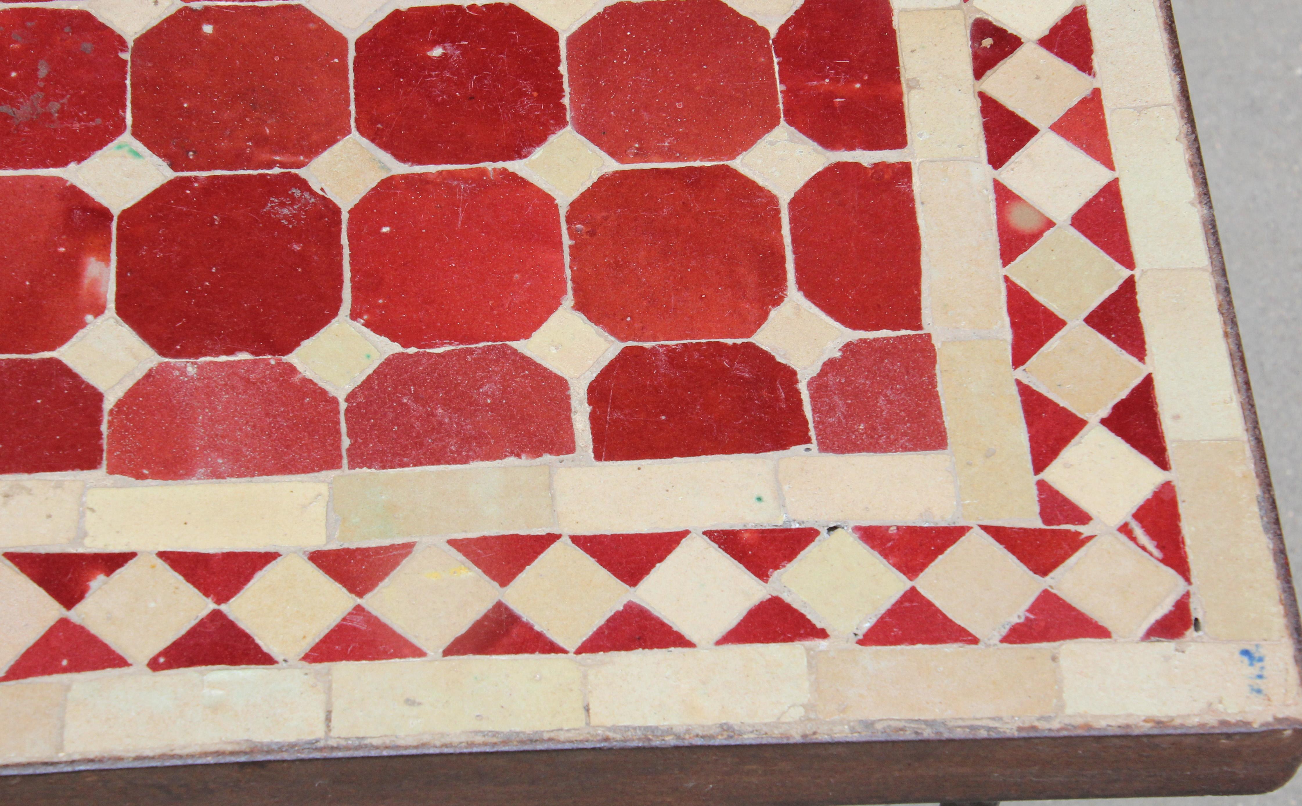 Moroccan Vintage Mosaic Red Tile Rectangular Side Table In Good Condition In North Hollywood, CA