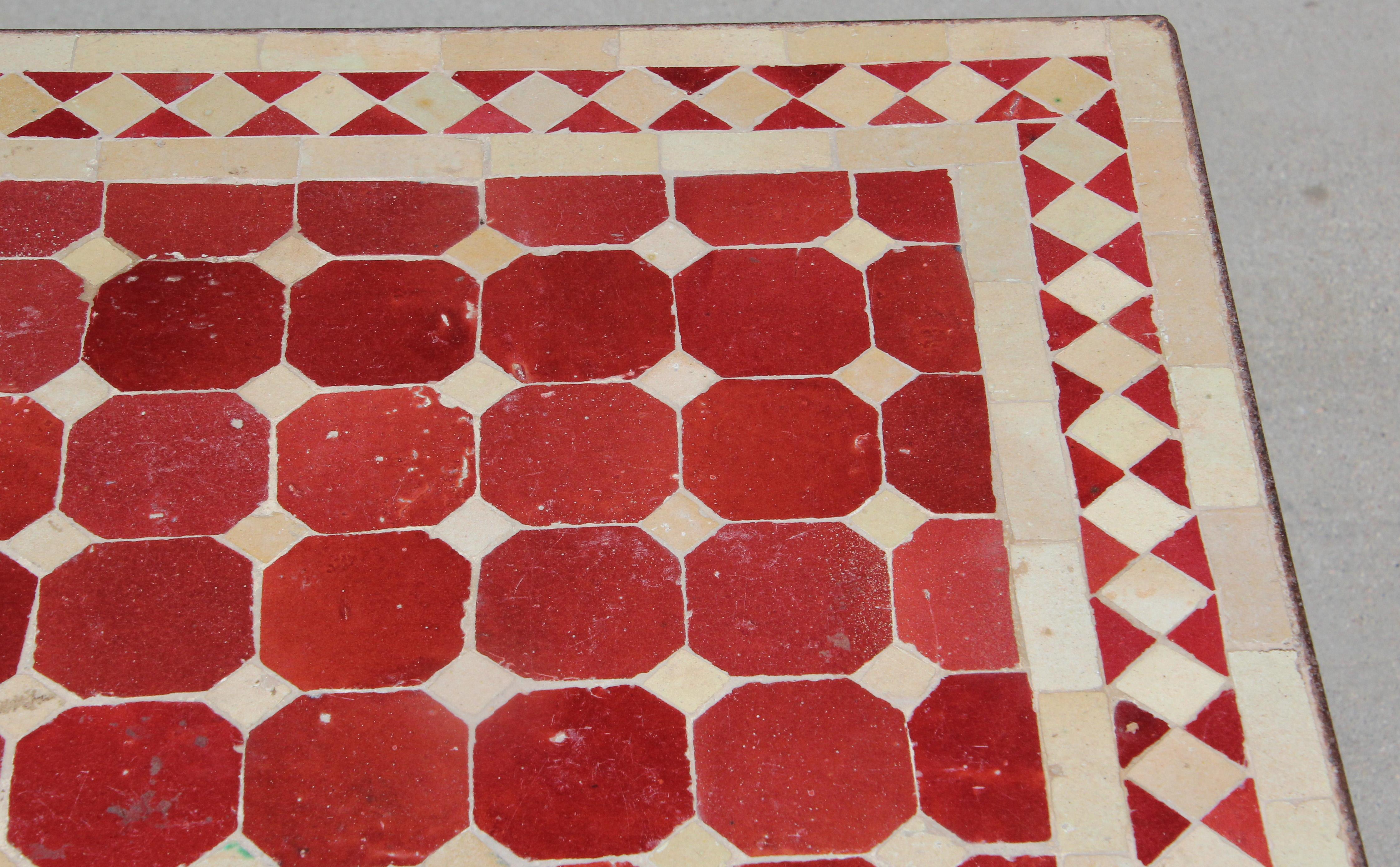 20th Century Moroccan Vintage Mosaic Red Tile Rectangular Side Table