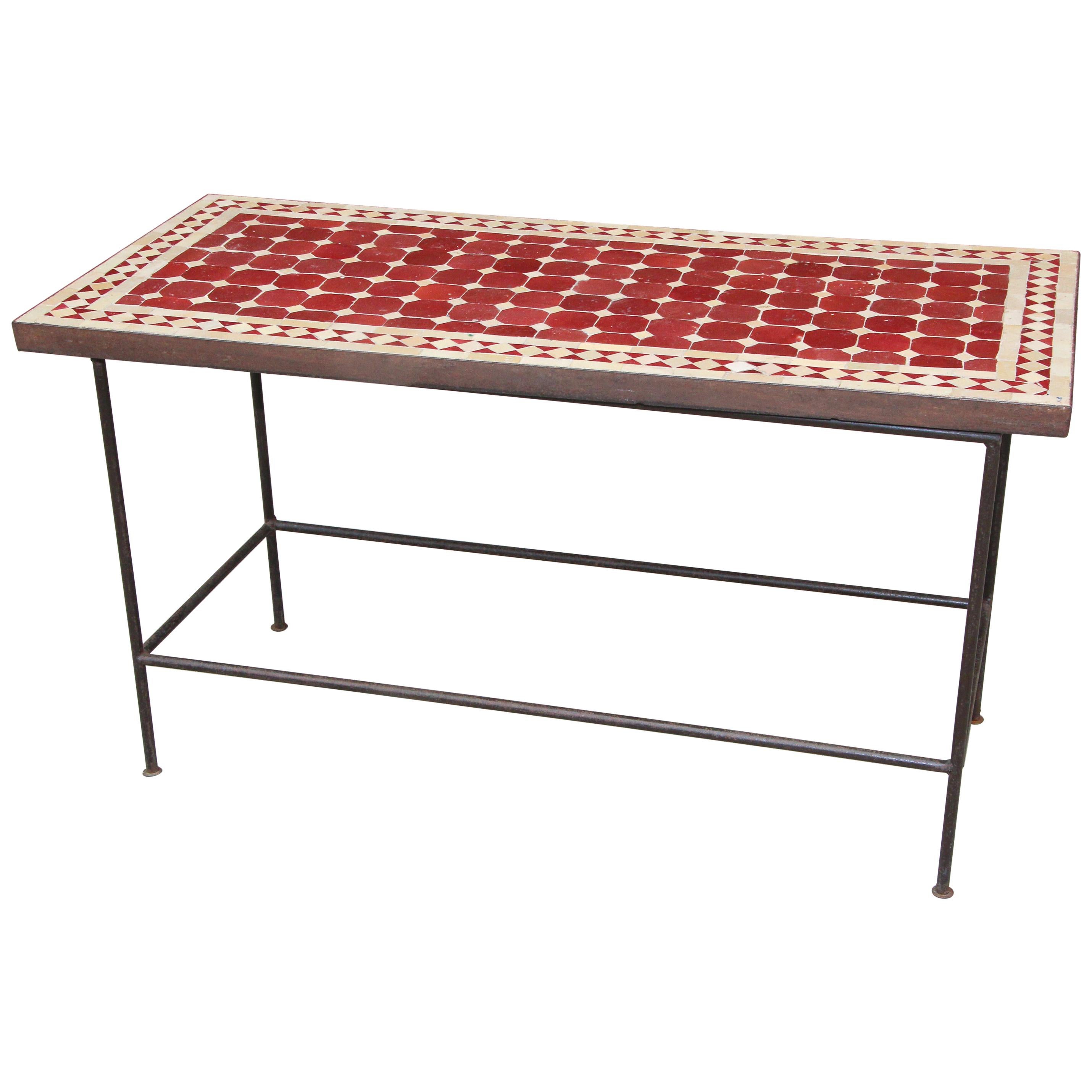 Moroccan Vintage Mosaic Red Tile Rectangular Side Table