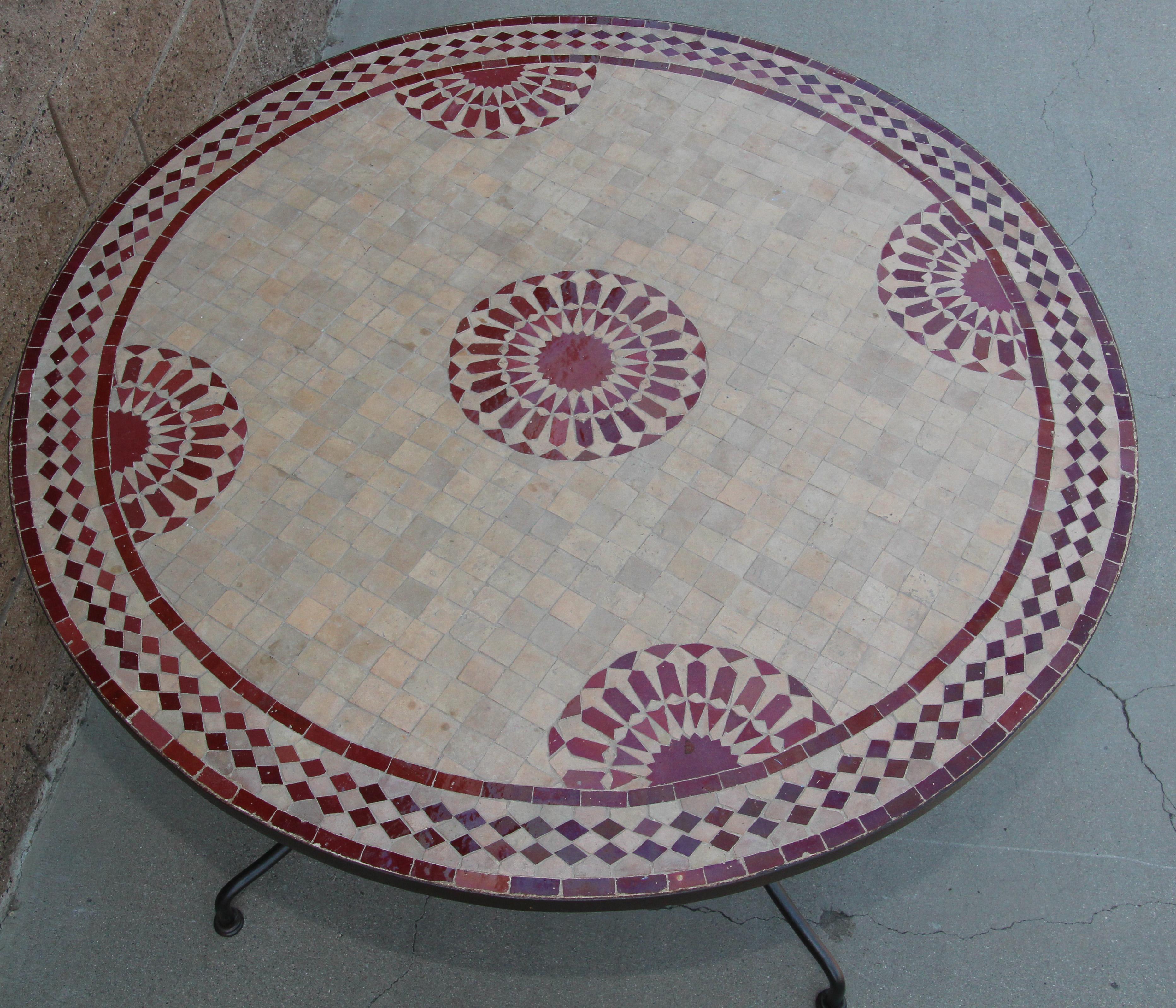 Blackened Moroccan Vintage Mosaic Tile Dining Table Indoor or Outdoor