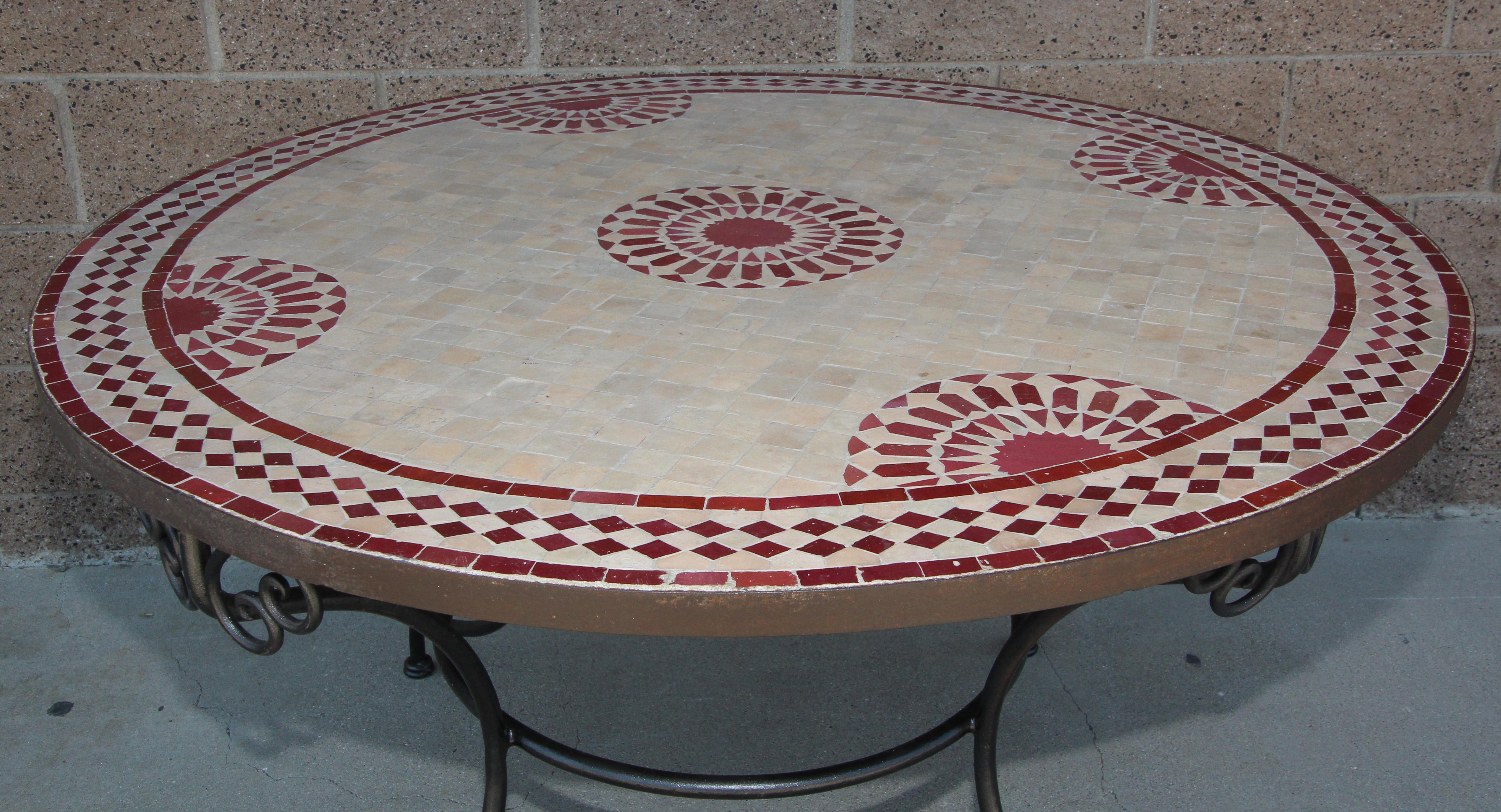 Moroccan Vintage Mosaic Tile Dining Table Indoor or Outdoor In Good Condition In North Hollywood, CA