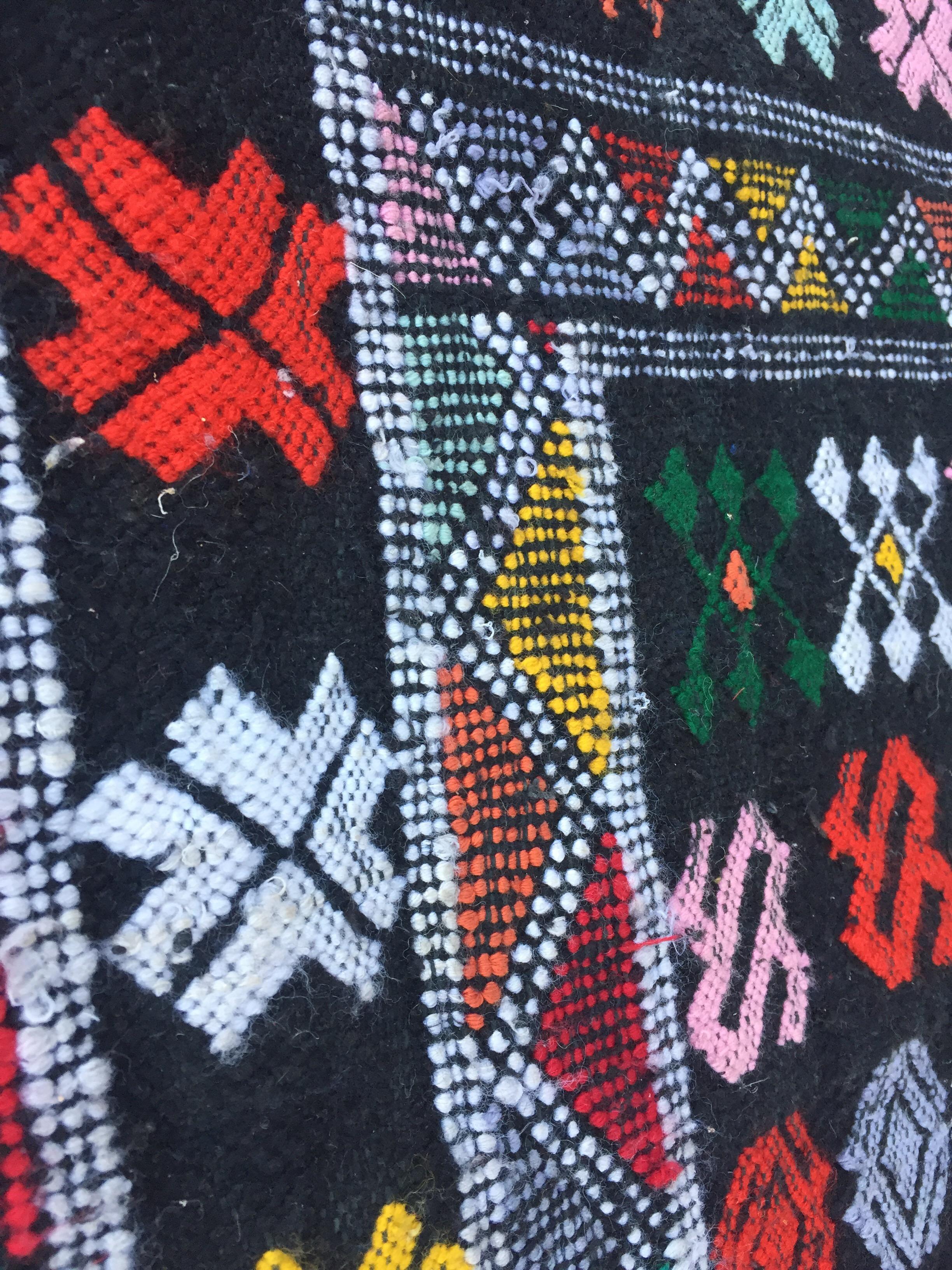 Moroccan Vintage North African Black Tribal Kilim Rug For Sale 2