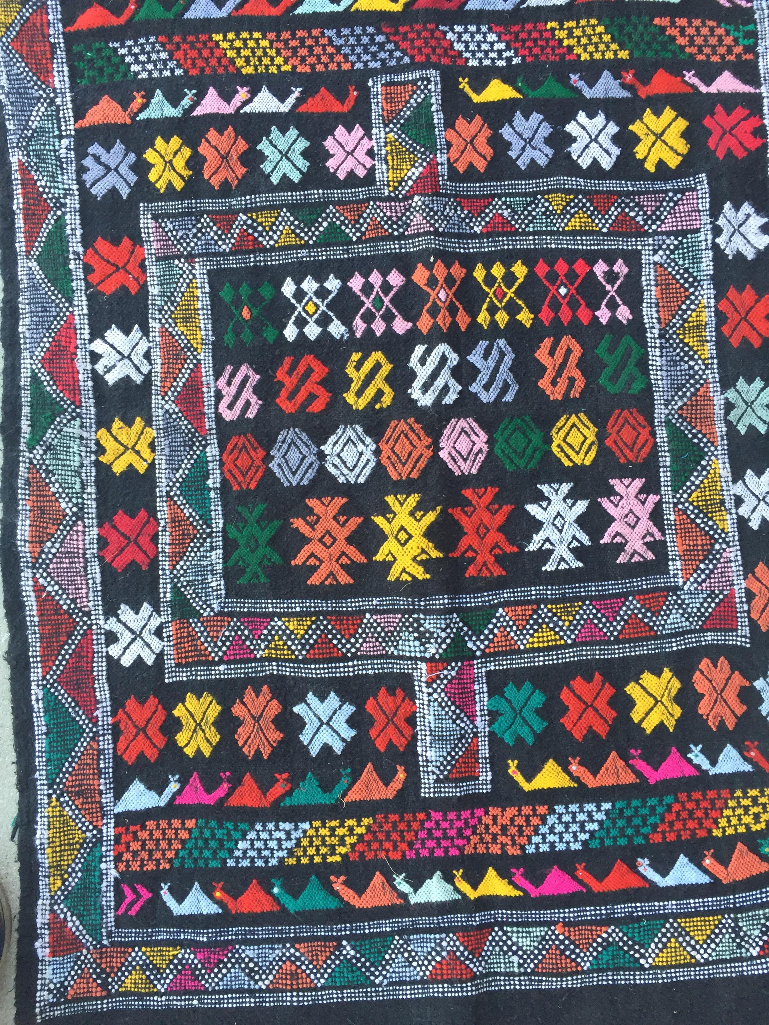 Folk Art Moroccan Vintage North African Black Tribal Kilim Rug For Sale