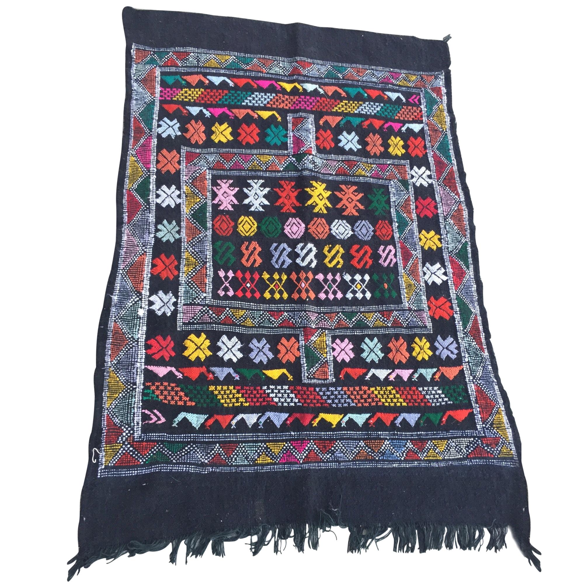 Moroccan Vintage North African Black Tribal Kilim Rug For Sale