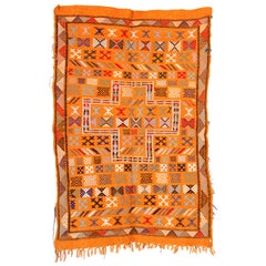 Moroccan Vintage North African Orange Tribal Kilim Rug