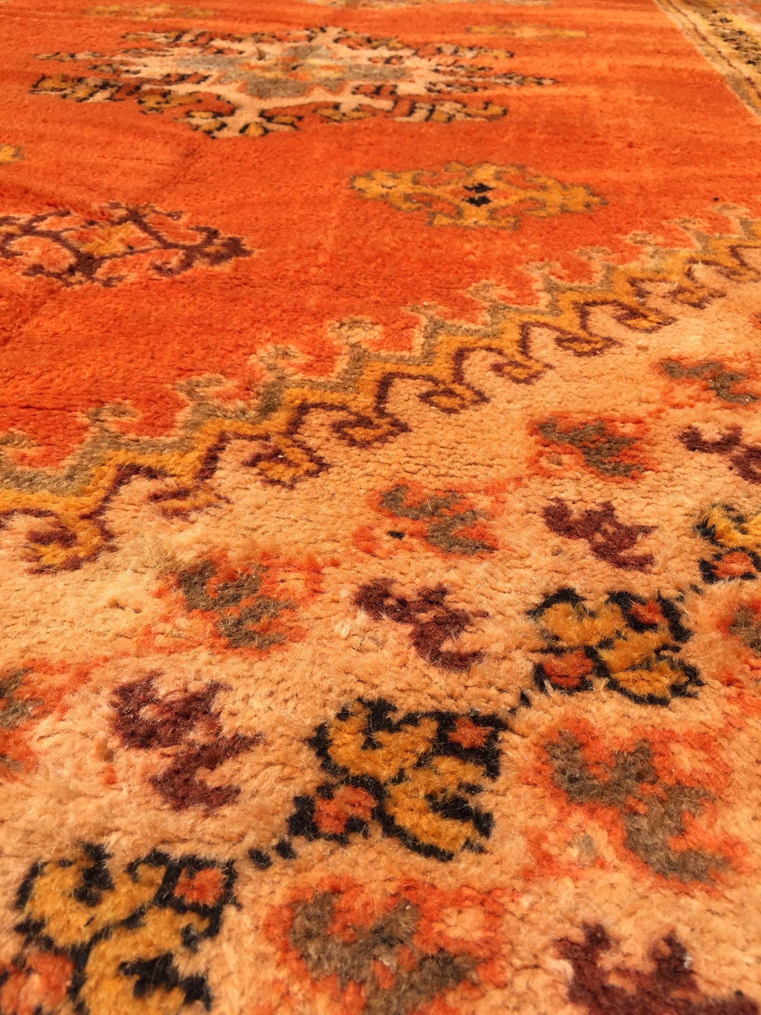 20th Century 1960s Moroccan Vintage Orange Color Tribal African Pile Rug For Sale