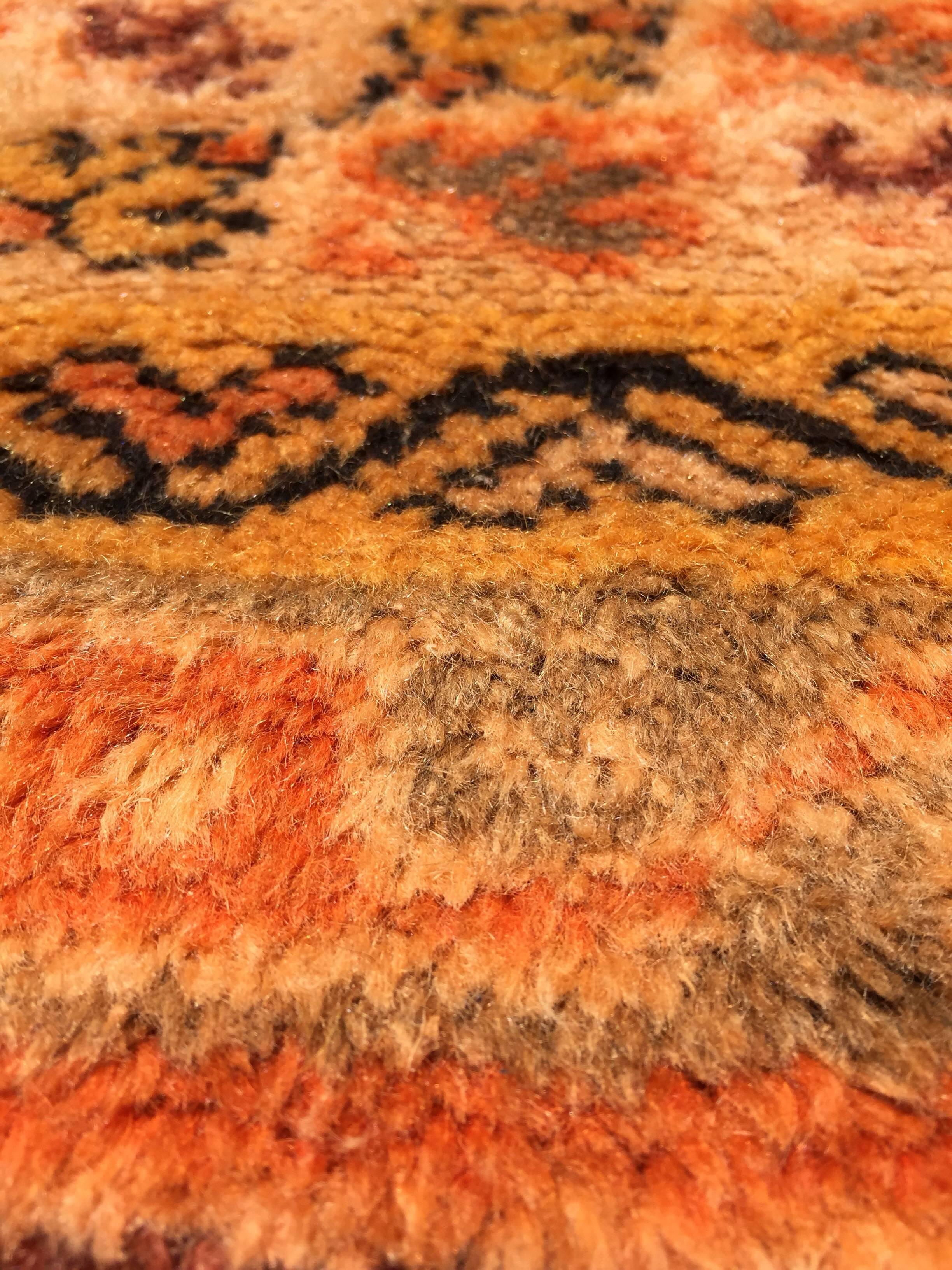 Wool 1960s Moroccan Vintage Orange Color Tribal African Pile Rug For Sale