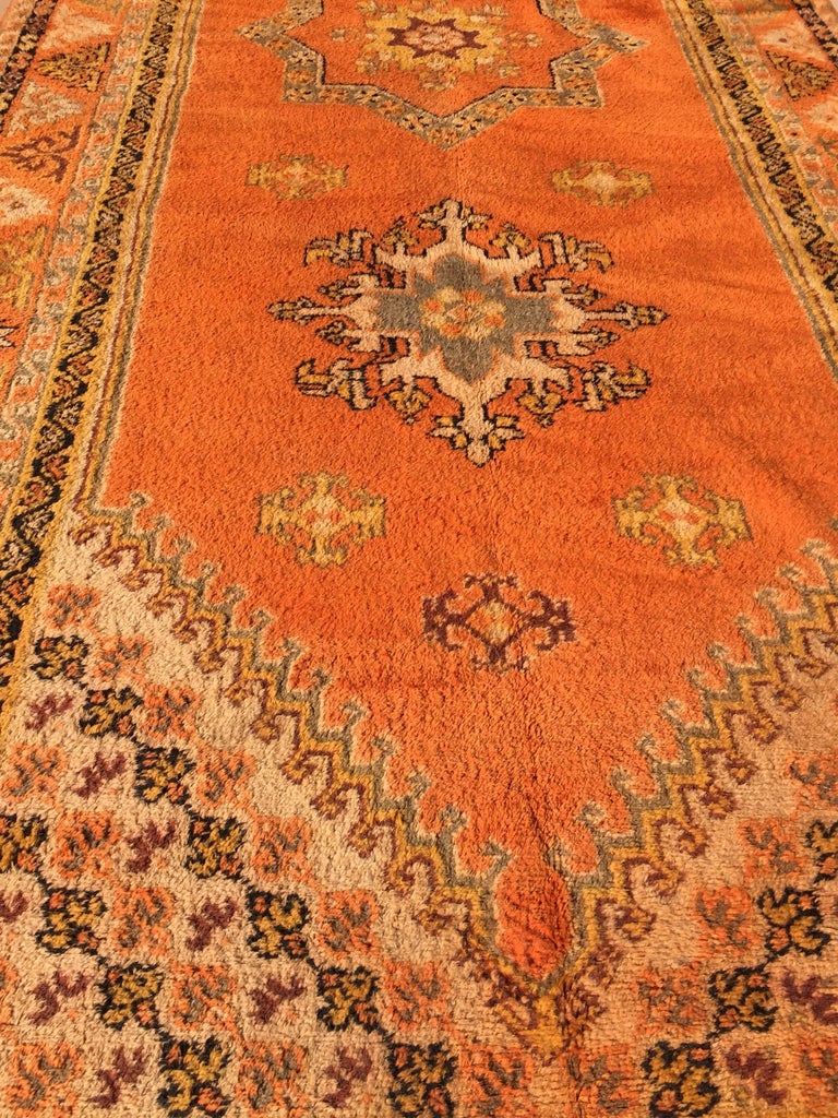 Moroccan Vintage Orange Color Tribal African Pile Rug For Sale at 1stdibs