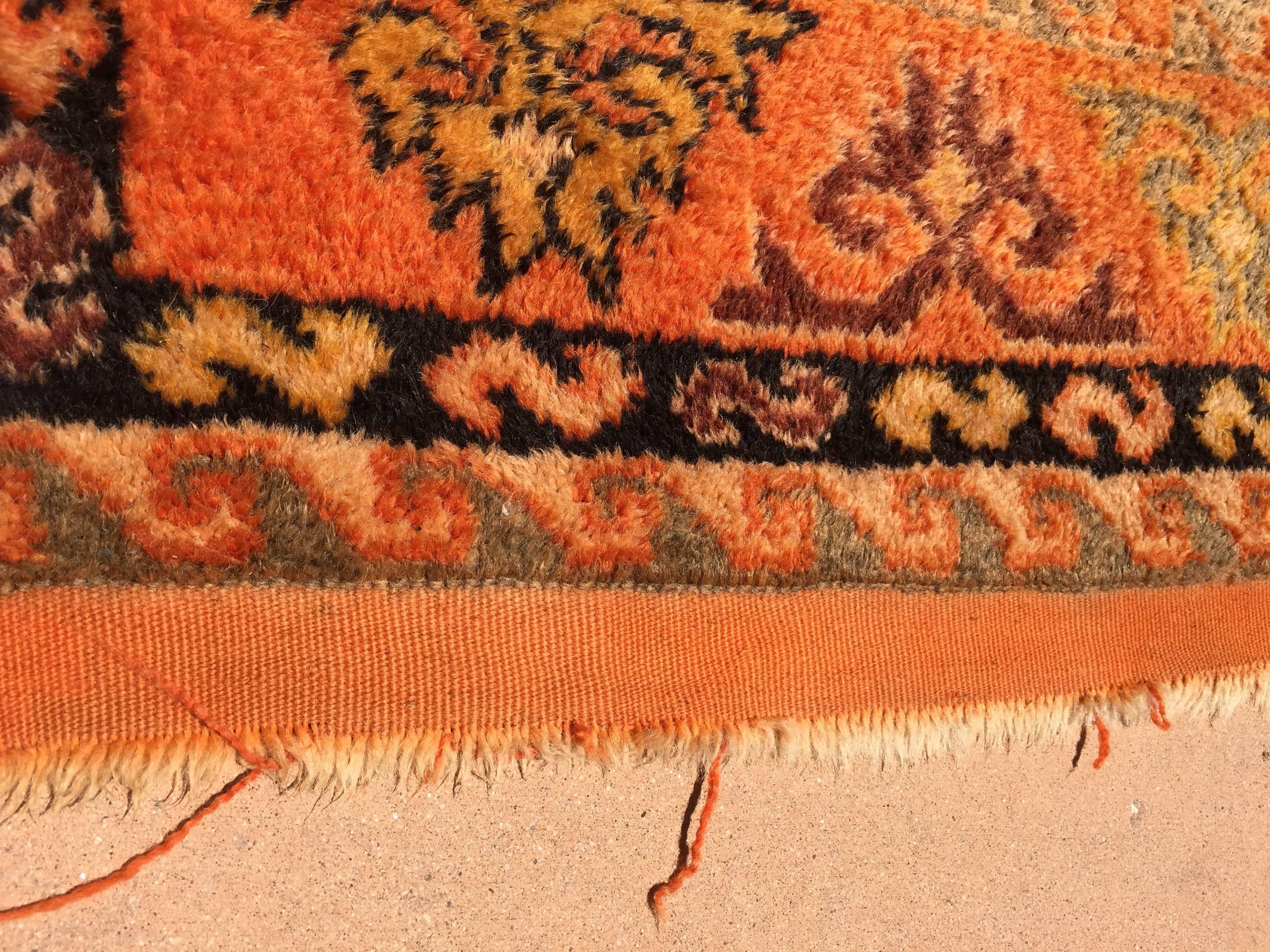 1960s Moroccan Vintage Orange Color Tribal African Pile Rug For Sale 3