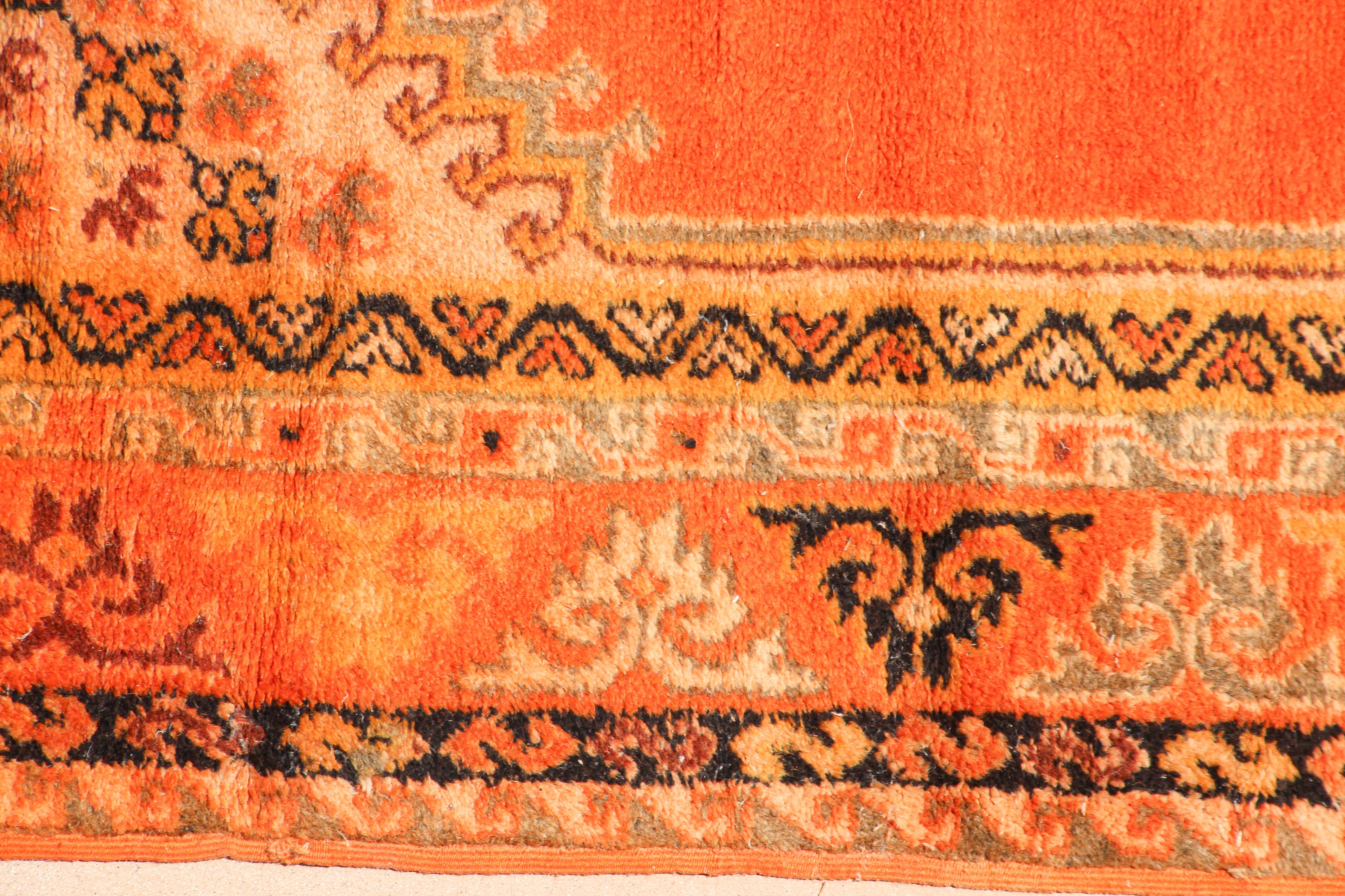 1960s Moroccan Vintage Orange Color Tribal African Pile Rug For Sale 8
