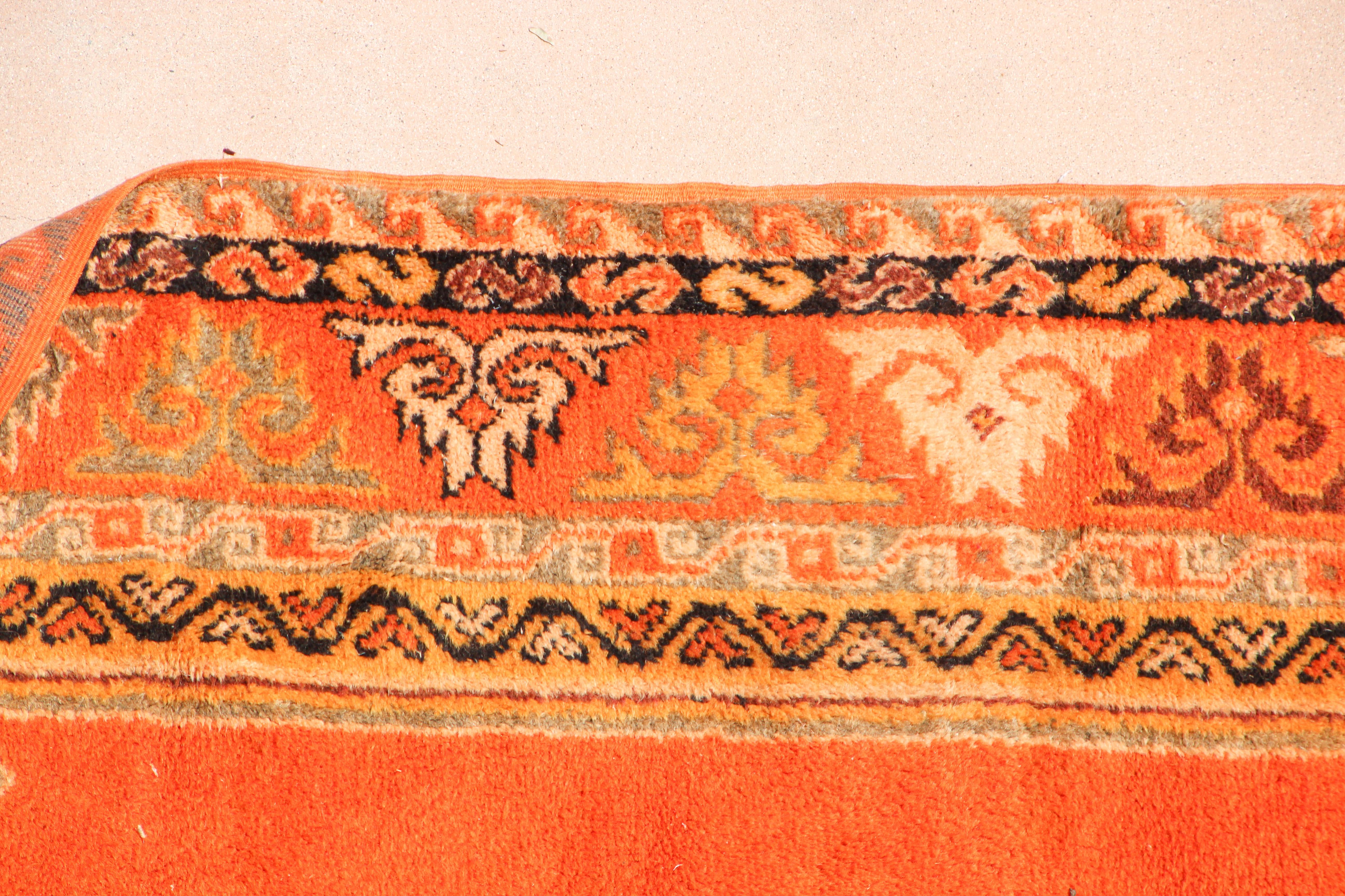 1960s Moroccan Vintage Orange Color Tribal African Pile Rug For Sale 9