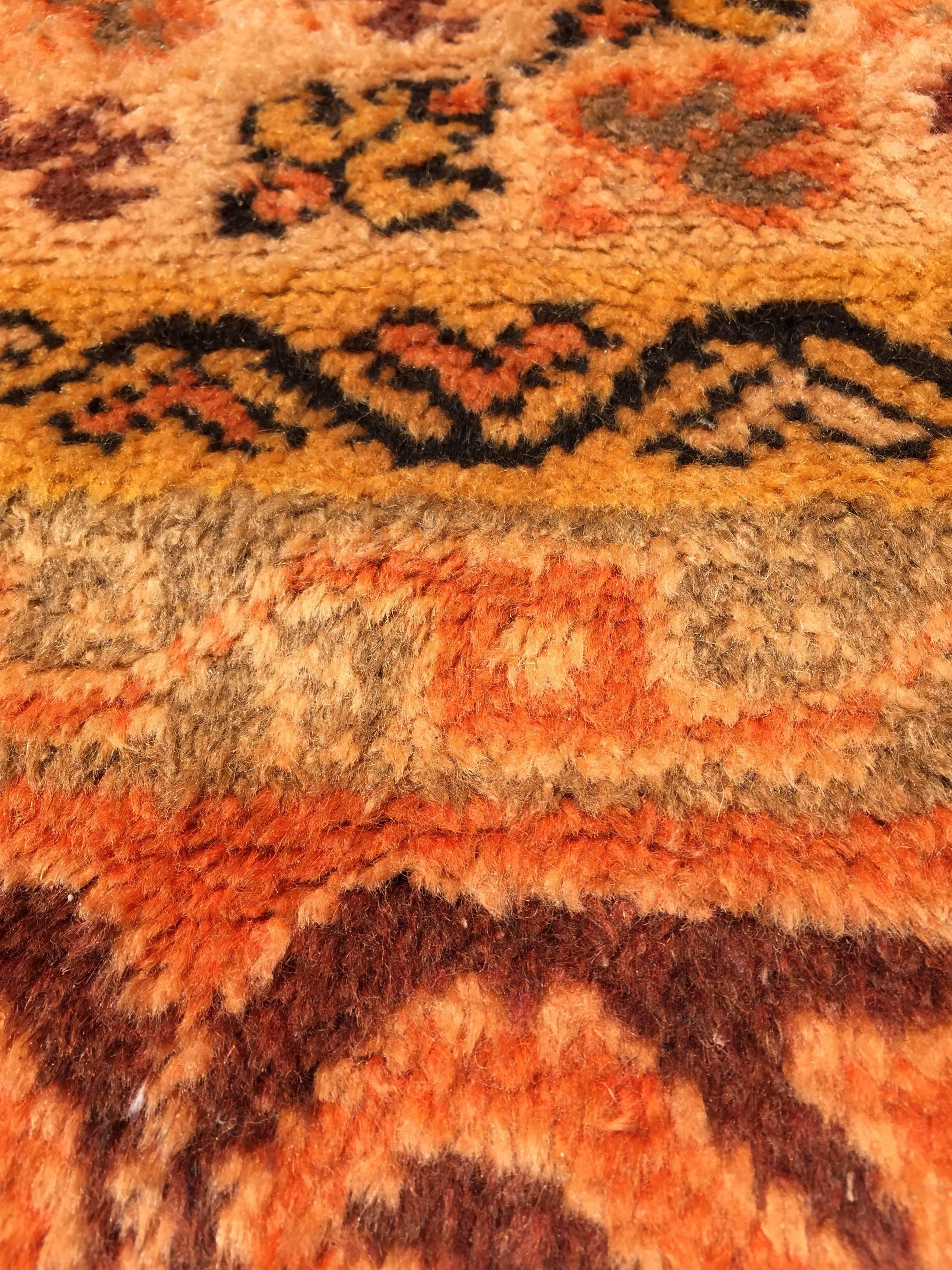 Folk Art 1960s Moroccan Vintage Orange Color Tribal African Pile Rug For Sale