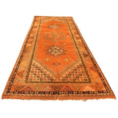 1960s Moroccan Vintage Orange Color Tribal African Pile Rug