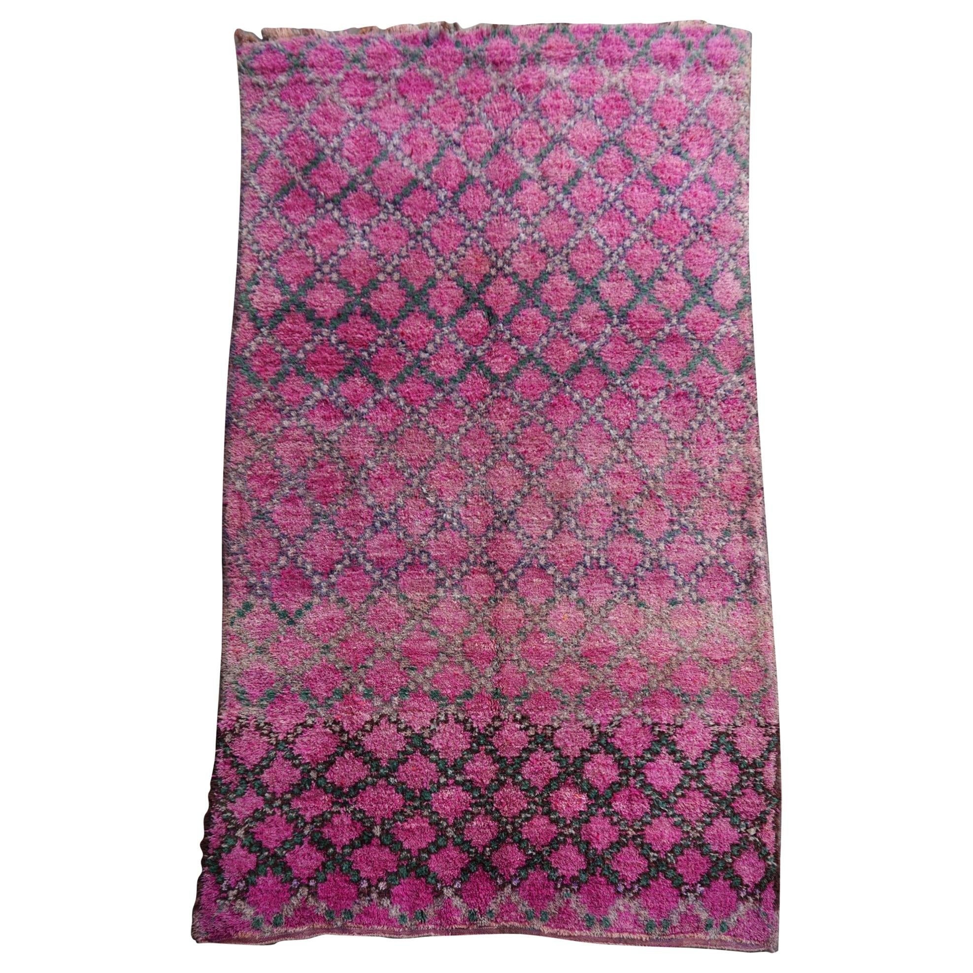 Moroccan Vintage Rug Abstract Design Berber Lilac Green For Sale
