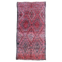 Moroccan Vintage Rug North African Diamond Design Wool Red Pink Charcoal White