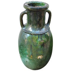 Moroccan Vintage Tamgroute Green Olive Jar with Handles