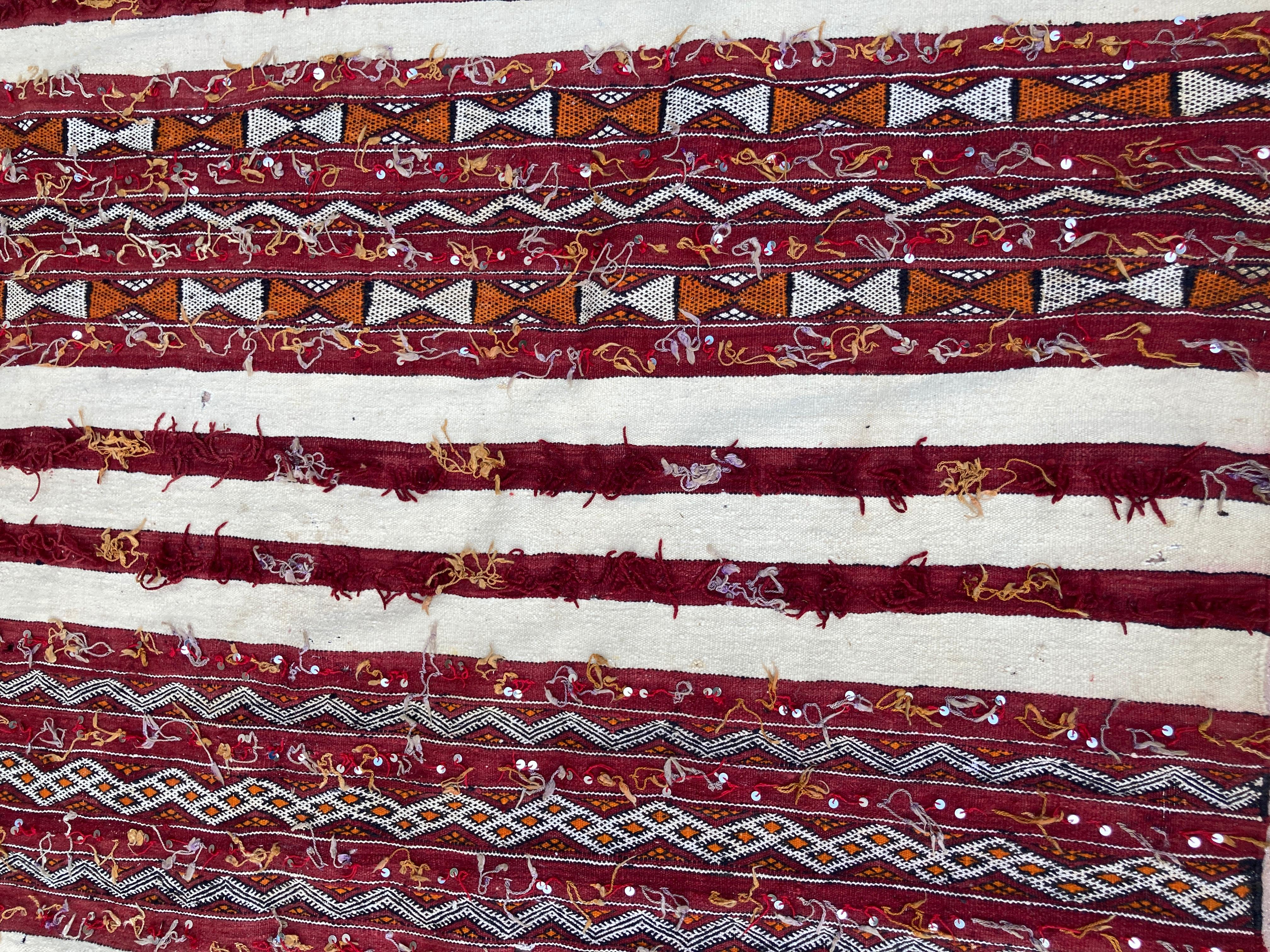 1960s Authentic Moroccan Vintage Tribal Kilim Handira Rug For Sale 6