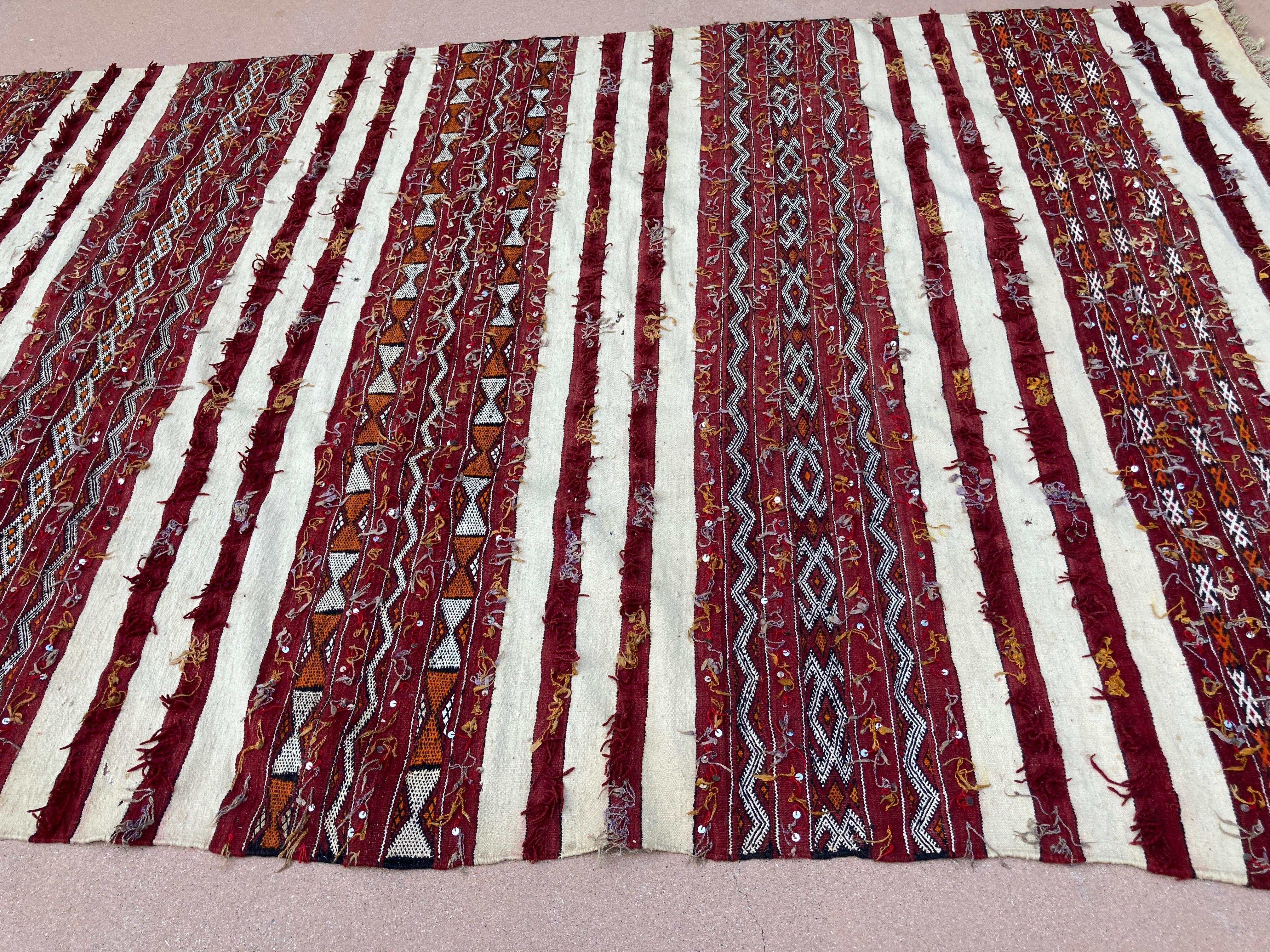 1960s Authentic Moroccan Vintage Tribal Kilim Handira Rug For Sale 9