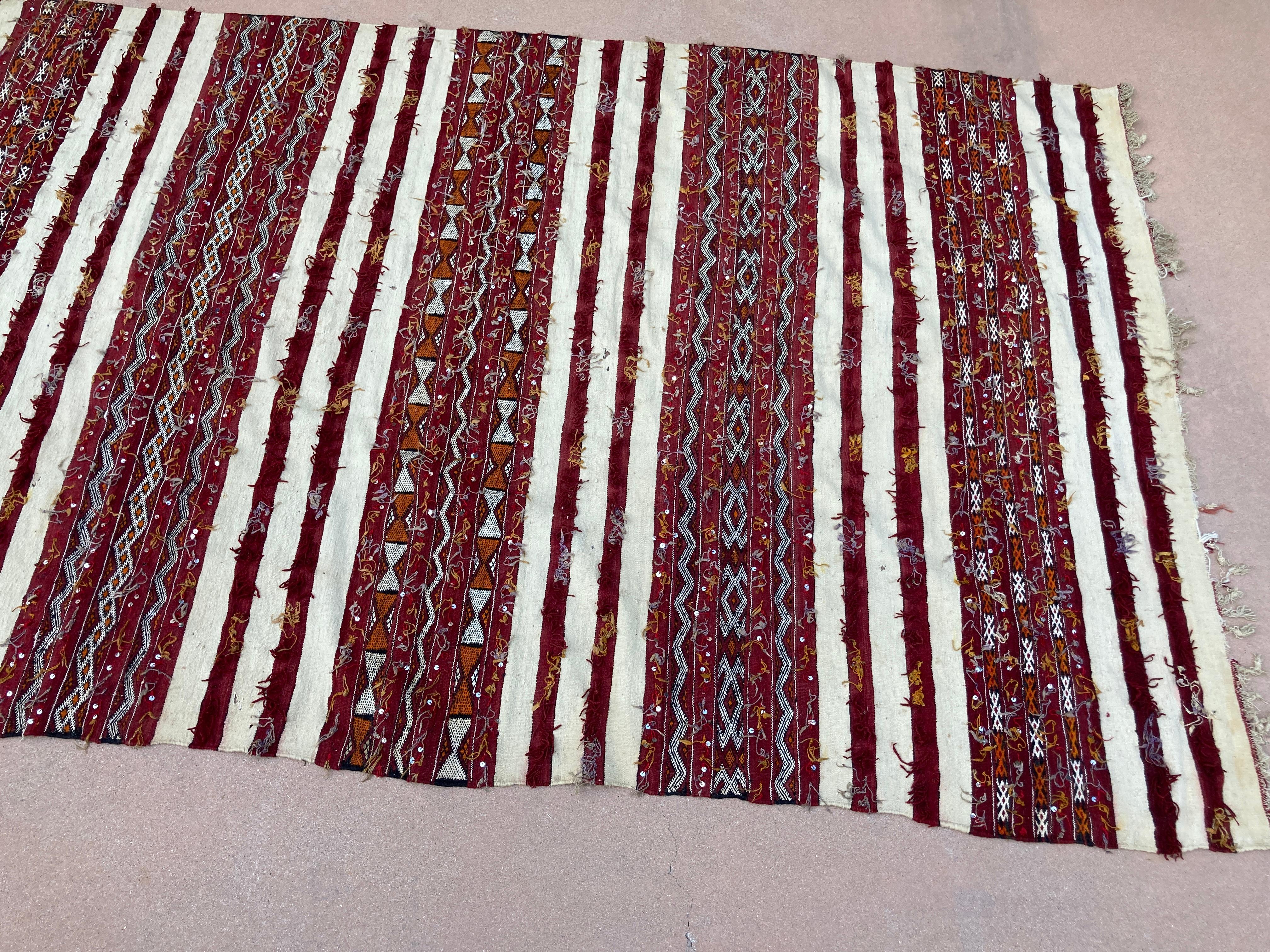 1960s Authentic Moroccan Vintage Tribal Kilim Handira Rug For Sale 11