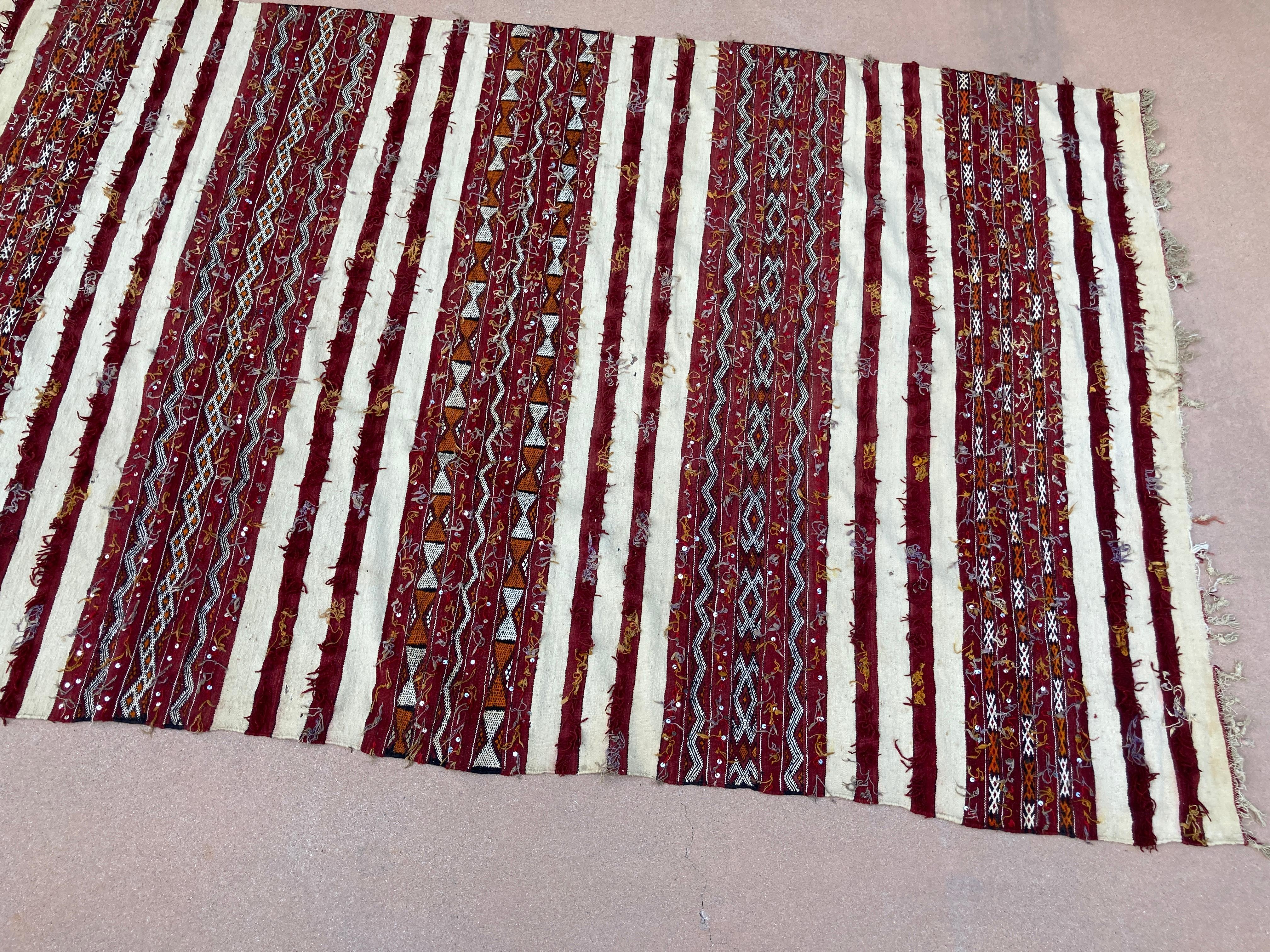 1960s Authentic Moroccan Vintage Tribal Kilim Handira Rug For Sale 12