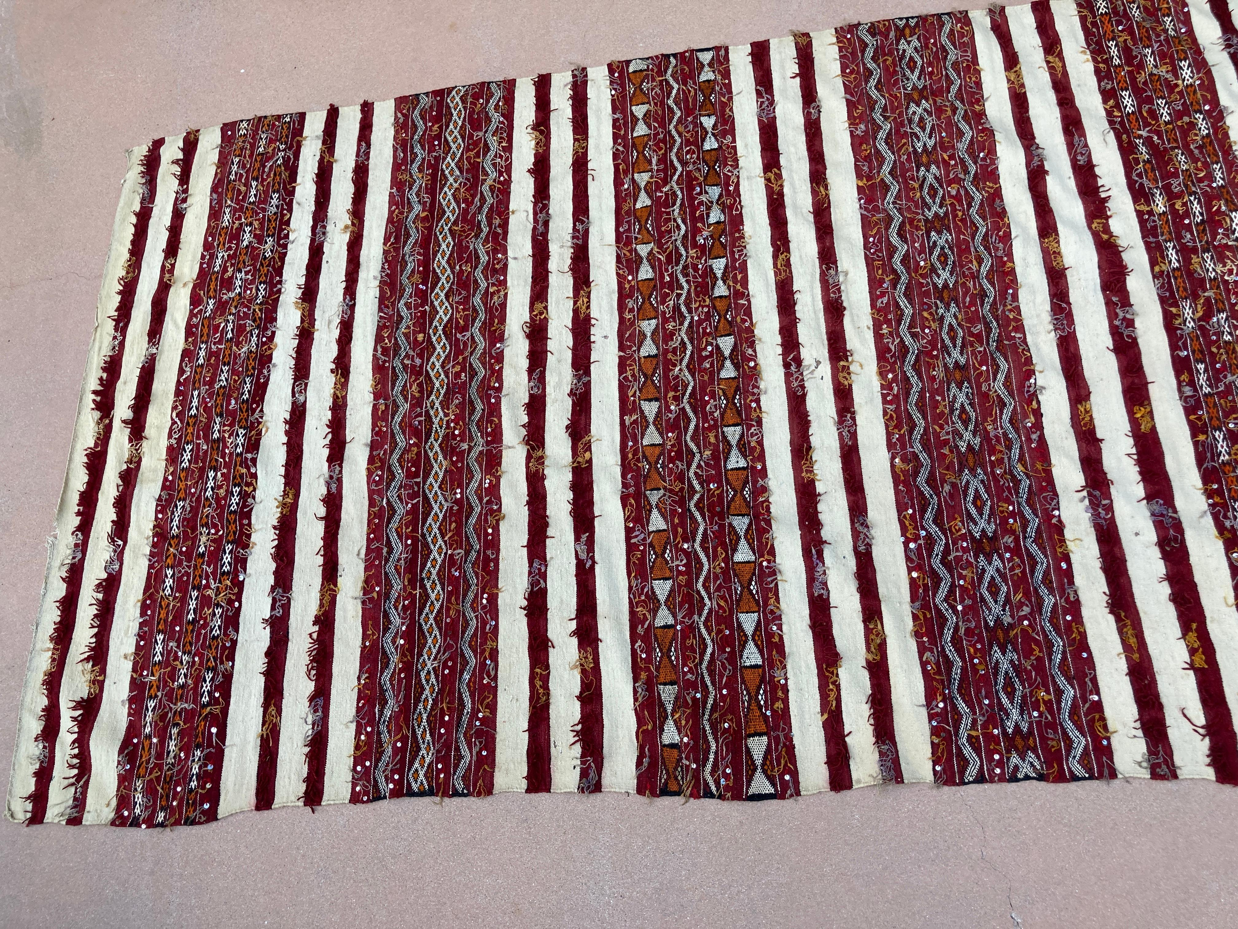 1960s Authentic Moroccan Vintage Tribal Kilim Handira Rug For Sale 13