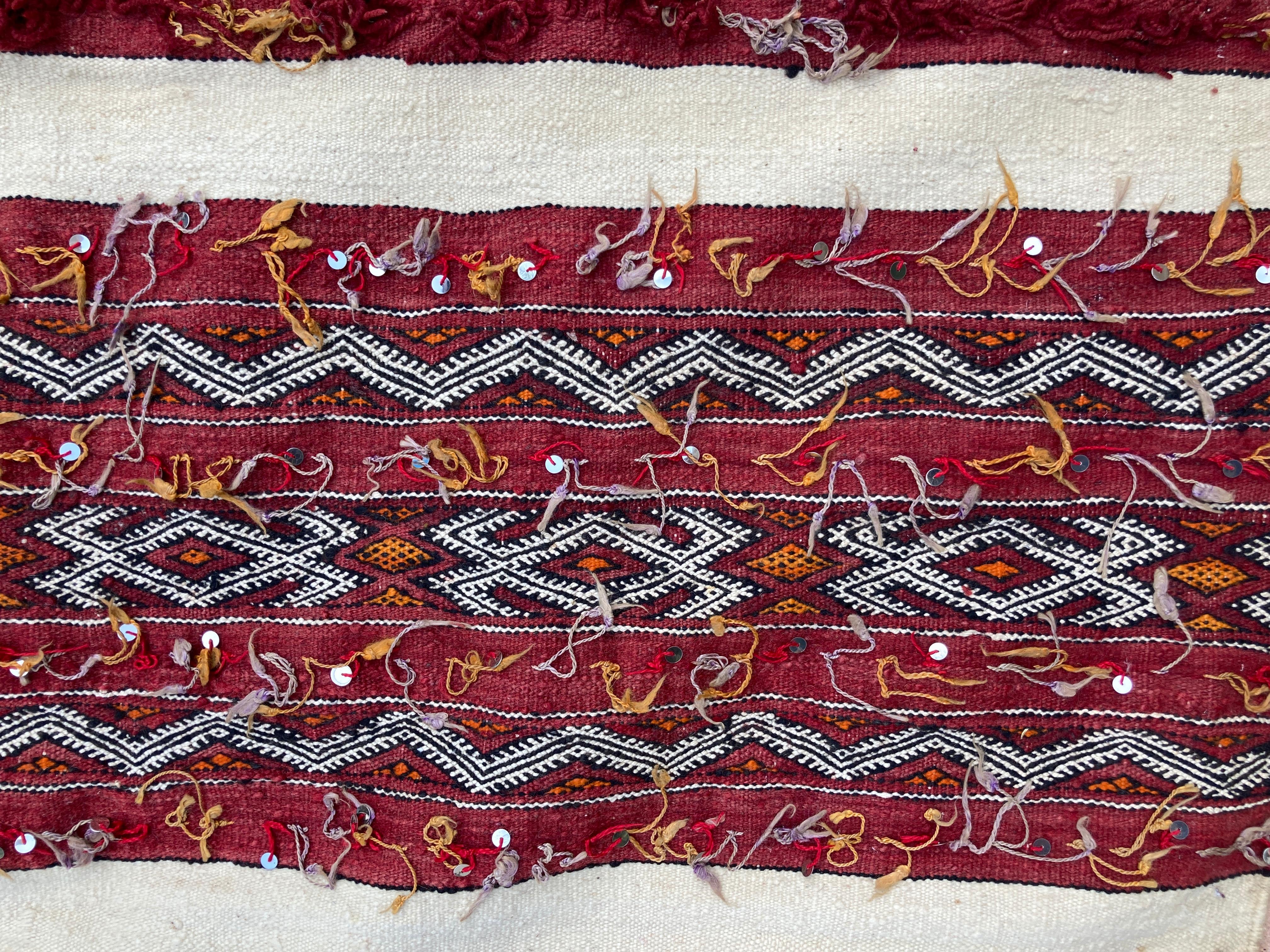 Wool 1960s Authentic Moroccan Vintage Tribal Kilim Handira Rug For Sale