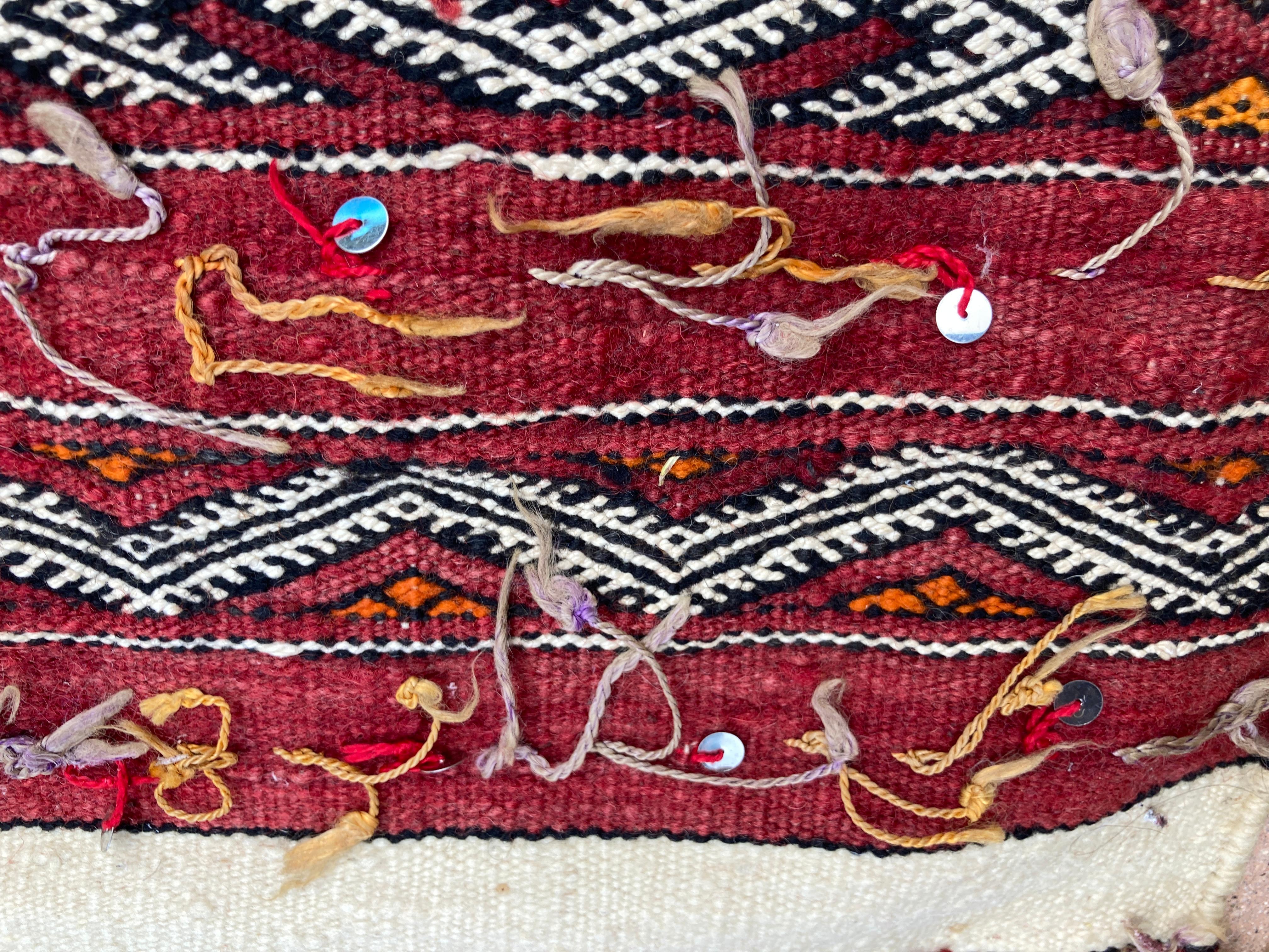 1960s Authentic Moroccan Vintage Tribal Kilim Handira Rug For Sale 1