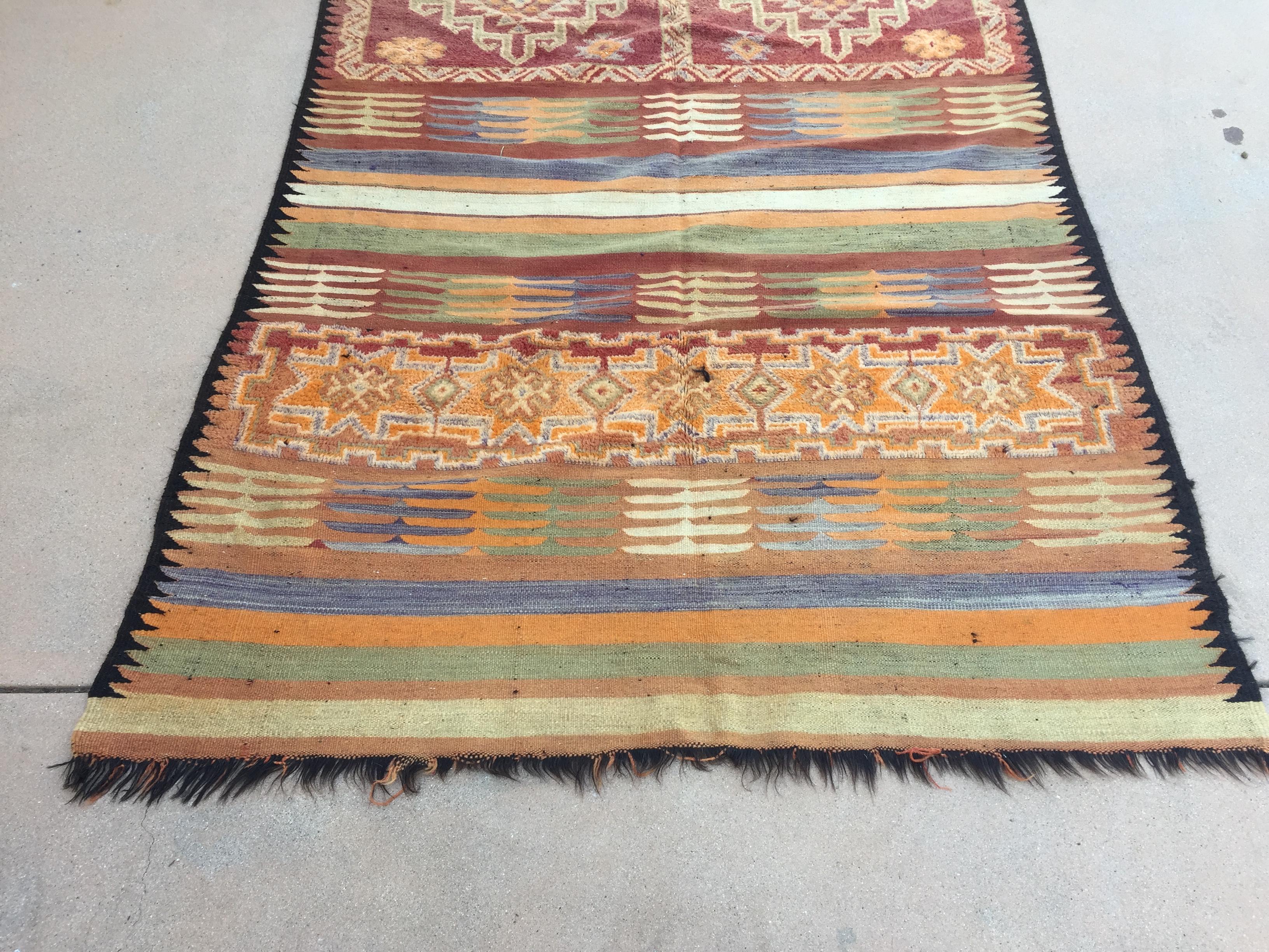 Vegetable Dyed 1960s Authentic Moroccan Vintage Tribal Rug For Sale