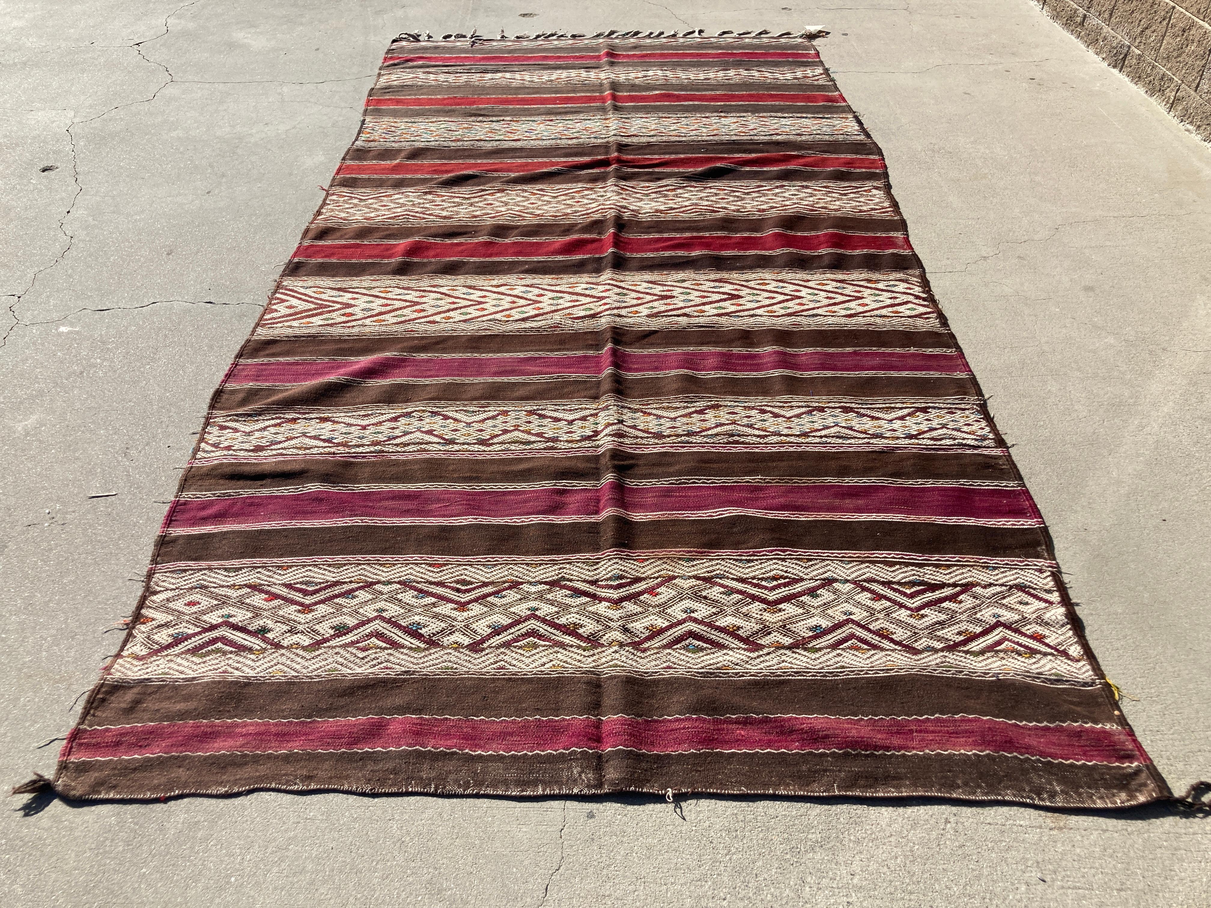 Folk Art Moroccan Vintage Tribal Kilim Rug Textile North Africa For Sale