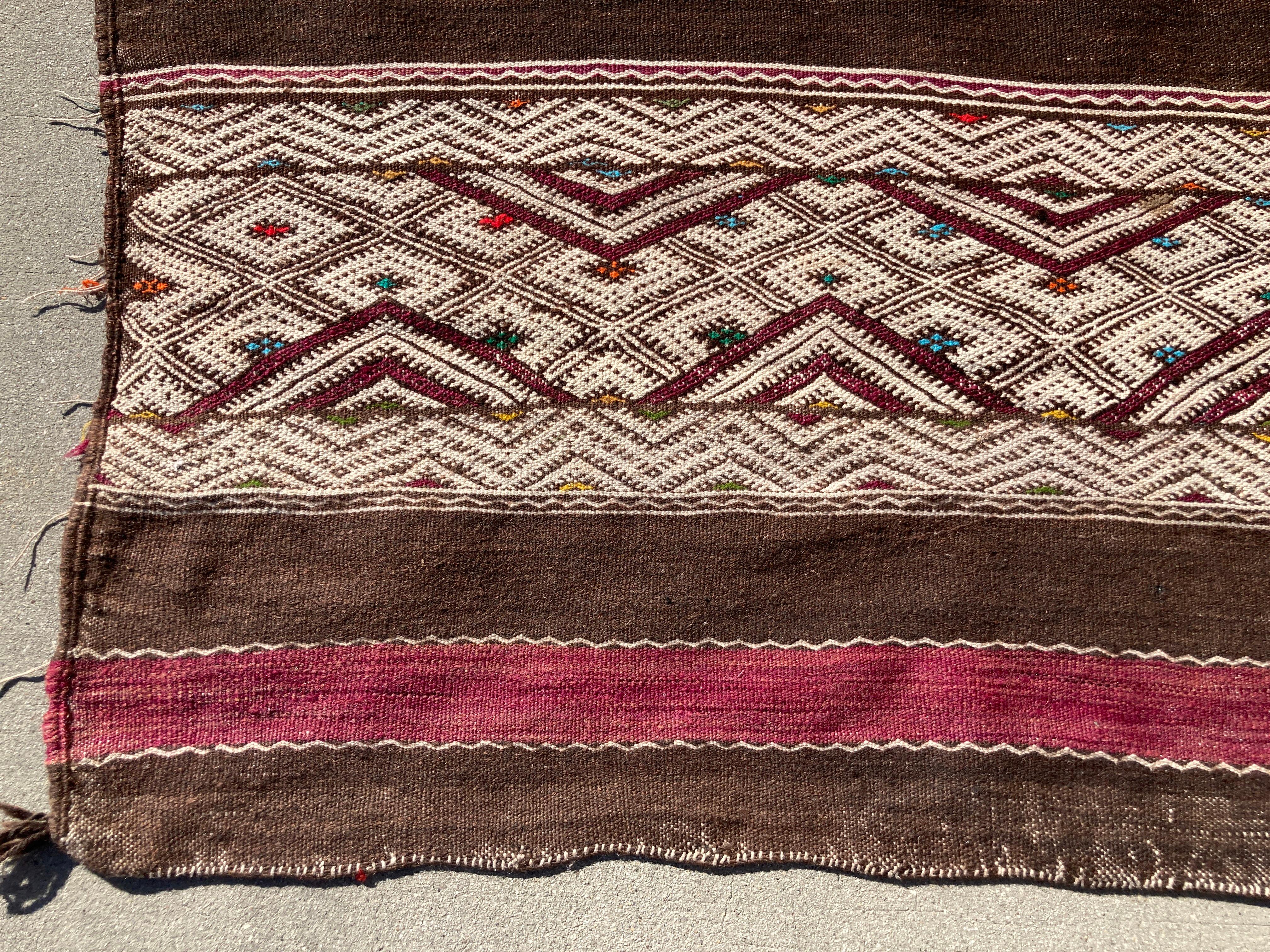 Hand-Crafted Moroccan Vintage Tribal Kilim Rug Textile North Africa For Sale